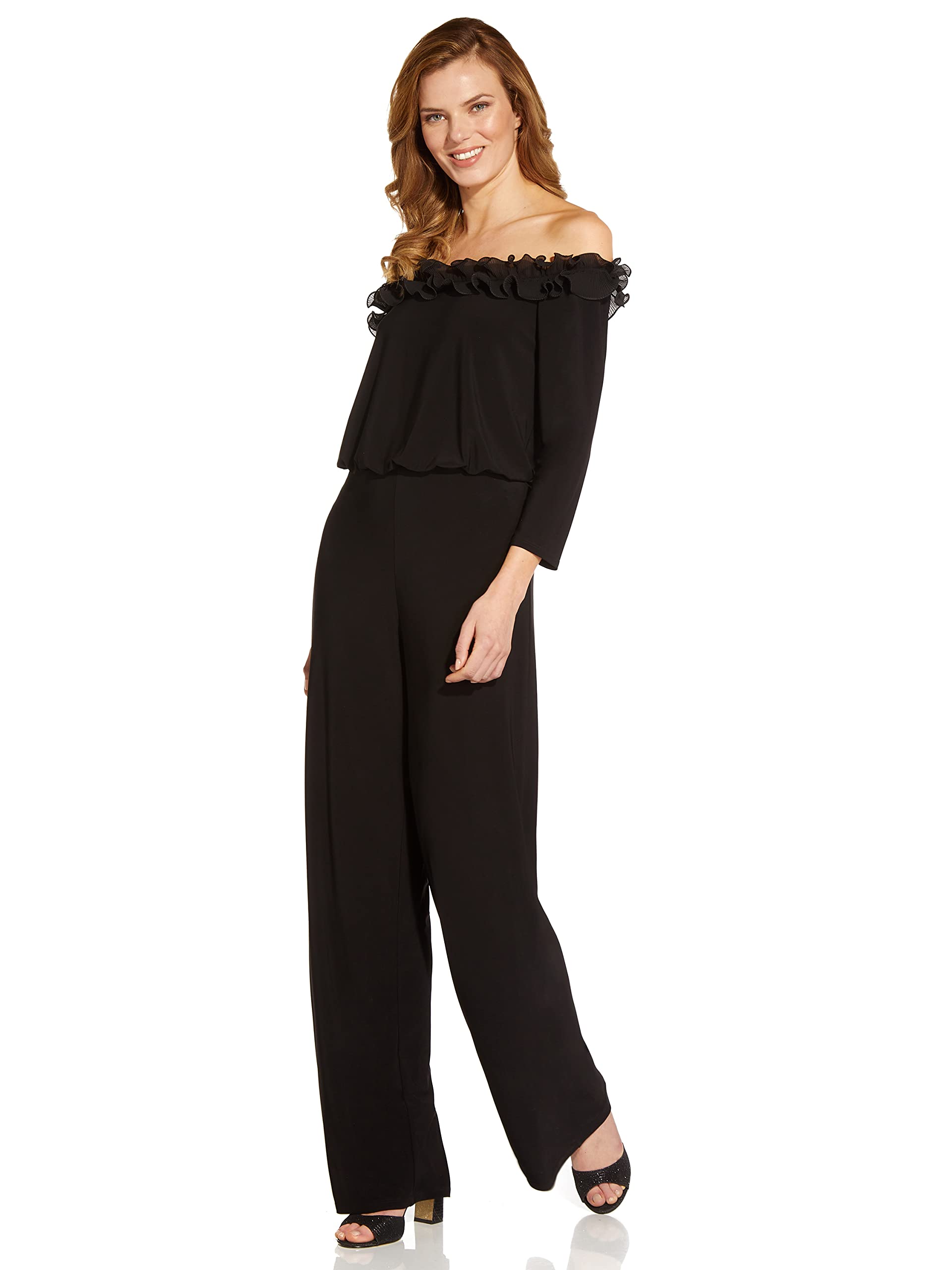 Adrianna Papell Women's Ruffled Blouson Jumpsuit - Elegant One-Piece Romper for Parties, Weddings & Special Occasions