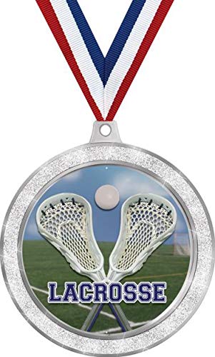 2.5 Inch Silver Glitter Lacrosse Stick Medals for Boys - Perfect Lacrosse Team Awards & Tournament Prizes - Ideal for Youth Sports Recognition and Championship Trophies