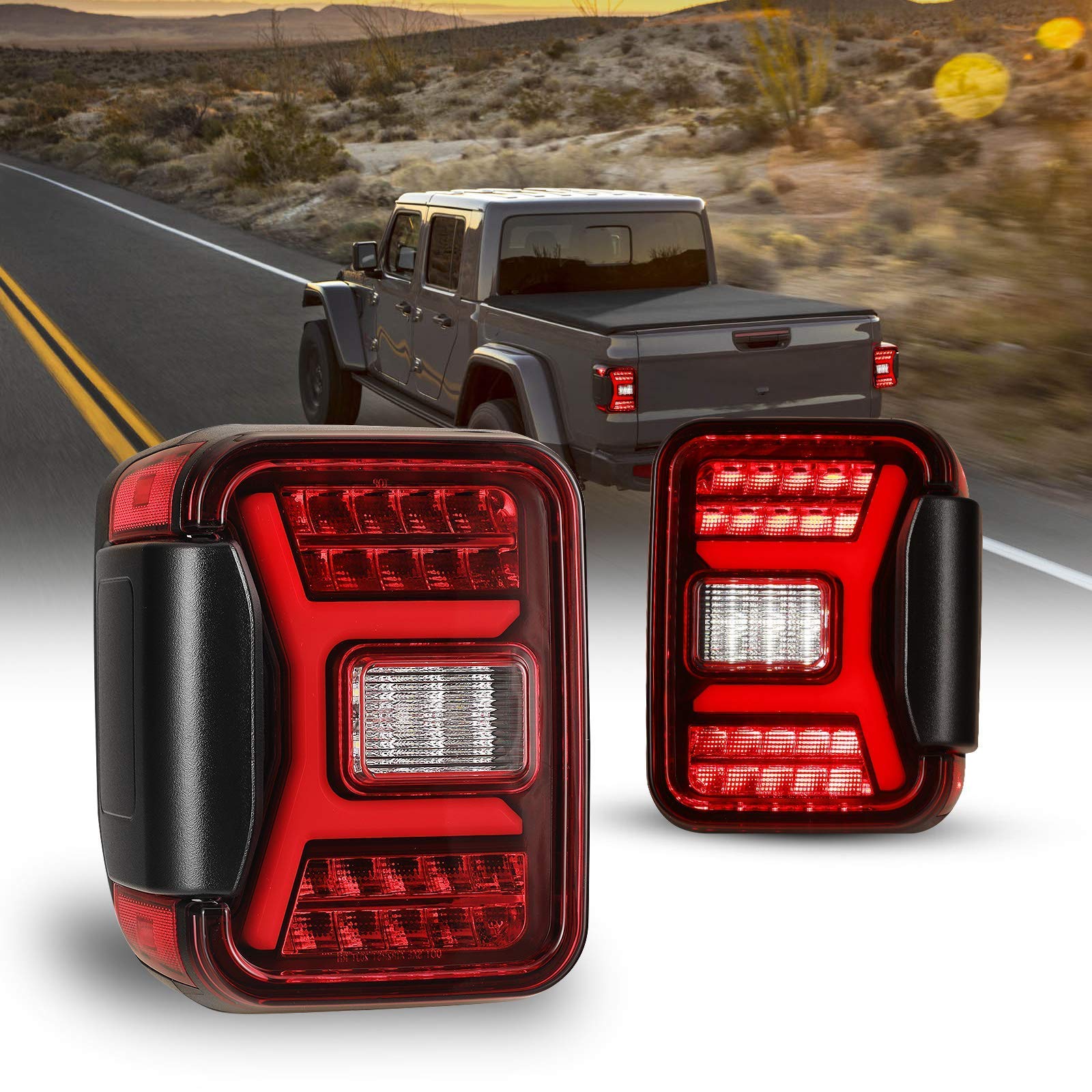 NIXON OFFROAD LED Tail Lights for 2019-2021 Jeep Gladiator Pickup - Dynamic Running Turn Signals, Plug & Play Installation, Red Lens (1 Pair) - Upgrade Your Off-Road Adventures & Night Driving Safety