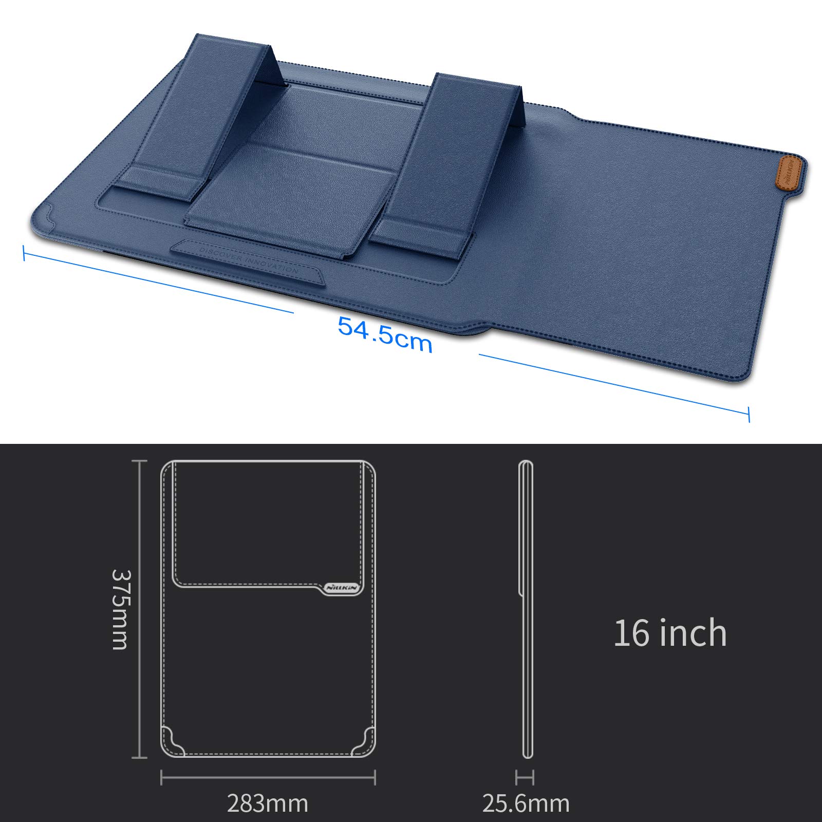 Nillkin 15.6 Inch Laptop Sleeve for MacBook Air M4/Pro 16/HP/Dell/Asus - Slim Protective Case with Built-in Stand & Mouse Pad, 2 Adjustable Angles, Lightweight & Durable (Blue) - Perfect for Work, Travel & School Use