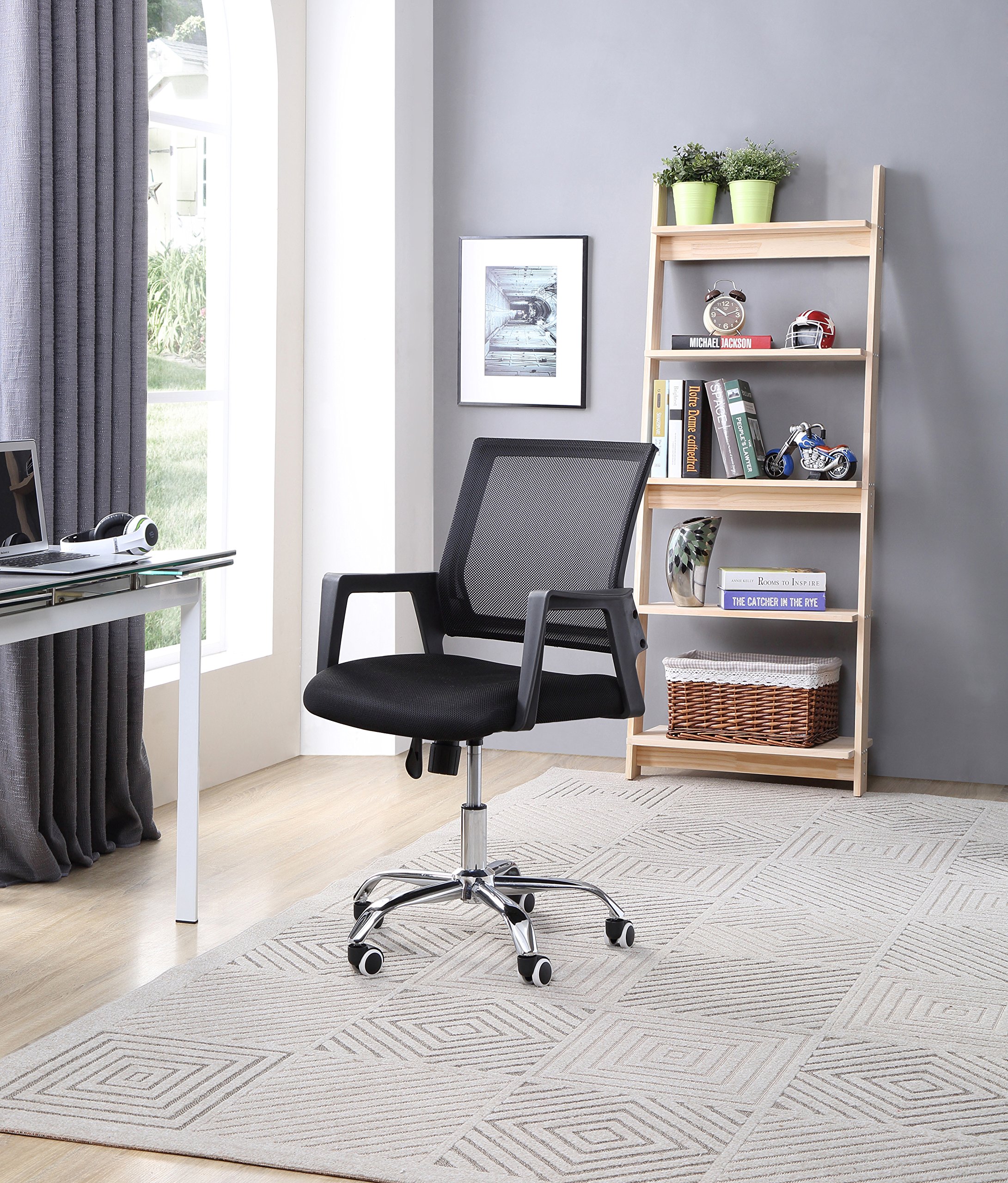 Hodedah HI-4025 Black Mesh Office Chair with Adjustable Height and Lumbar Support - Ergonomic Desk Chair for Home Office, Gaming, and Workspace Comfort