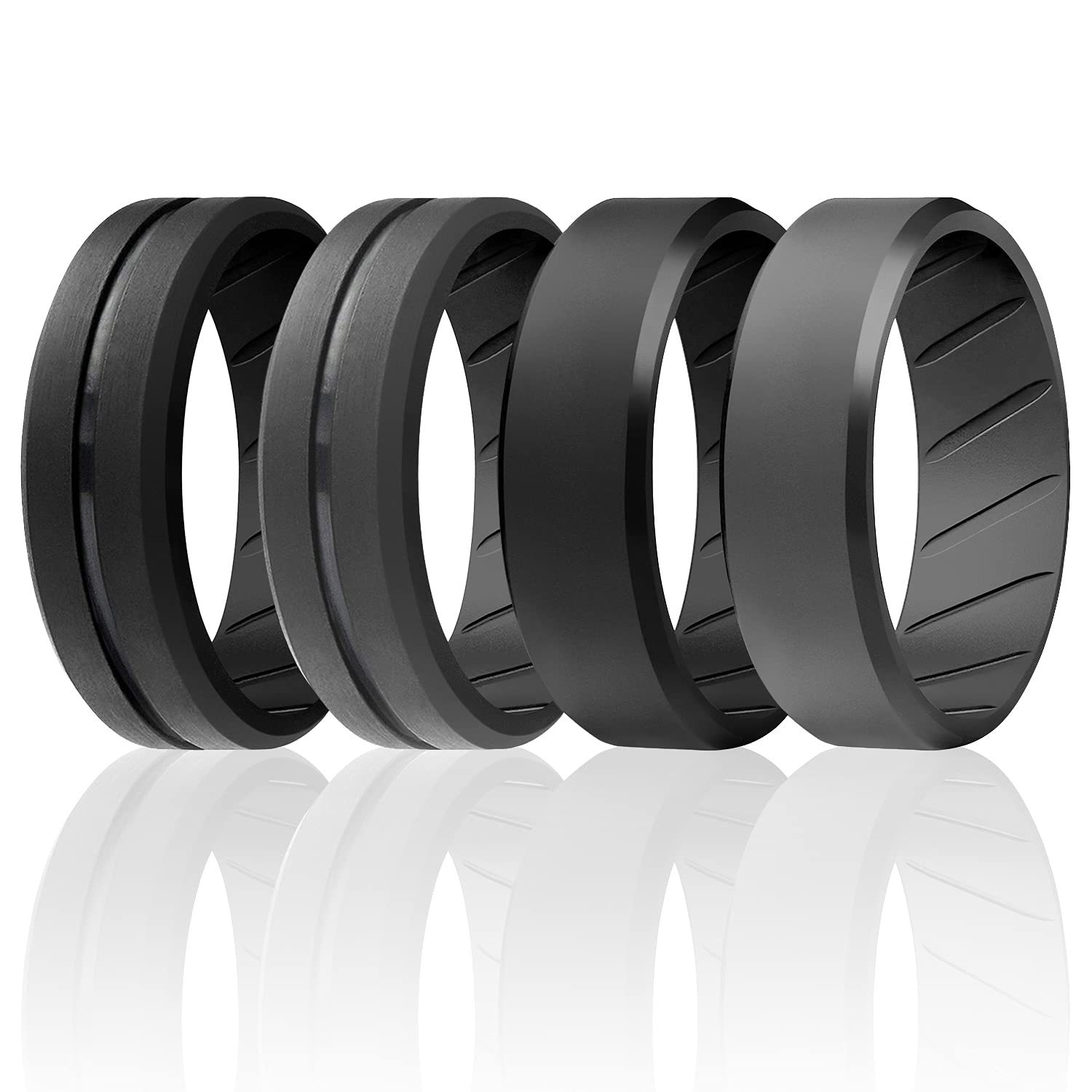 ROQ Silicone Rubber Wedding Ring for Men – Comfort Fit, Breathable, 8mm Wide & 2mm Thick with Engraved Middle Line – Multi-Pack in Various Colors – Ideal for Active Lifestyles, Sports, Travel & Outdoor Adventures