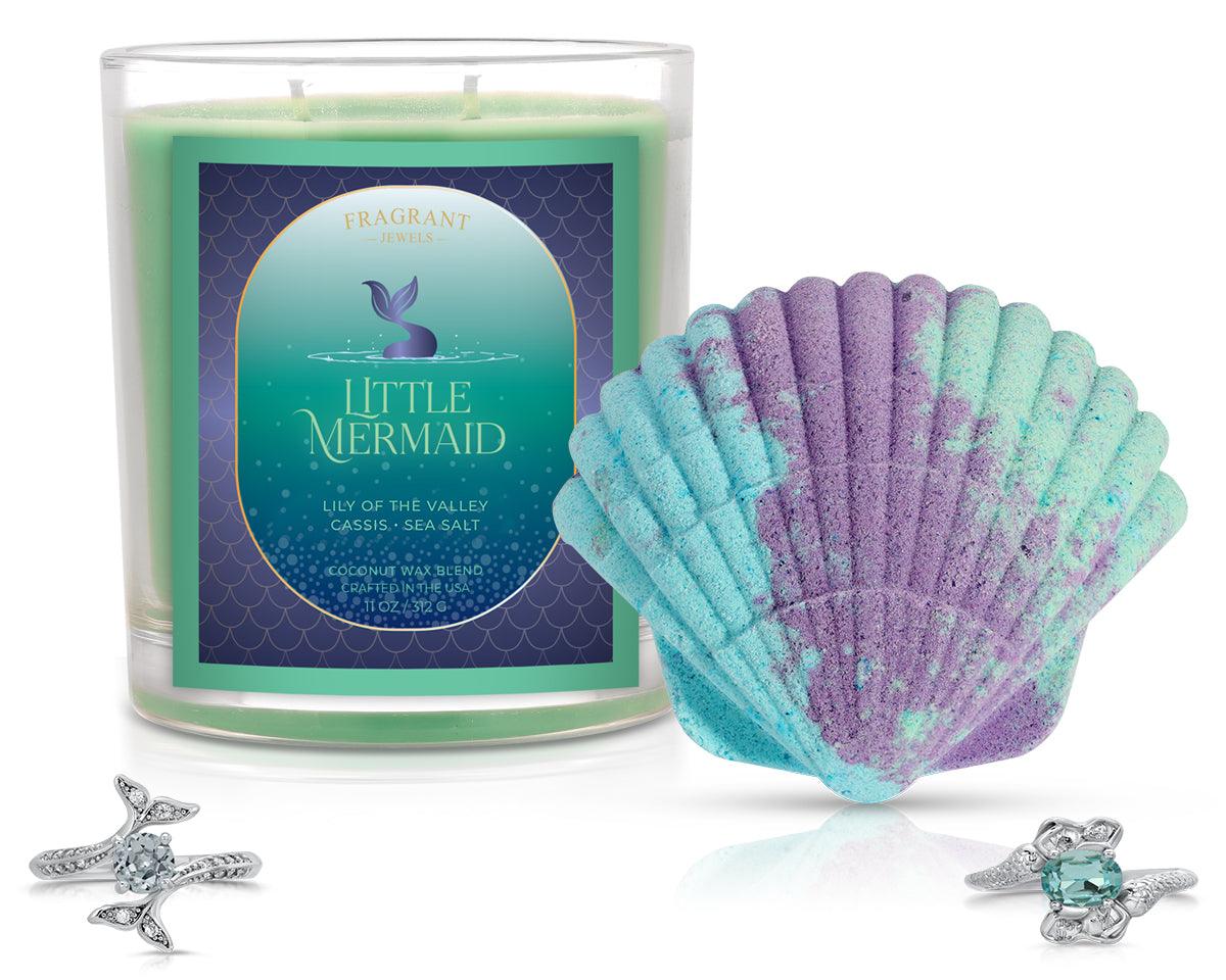 Little Mermaid Scented Candle & Bath Bomb Gift Set - Relaxing Spa Night, Birthday Gift for Women, Disney Inspired Home Decor