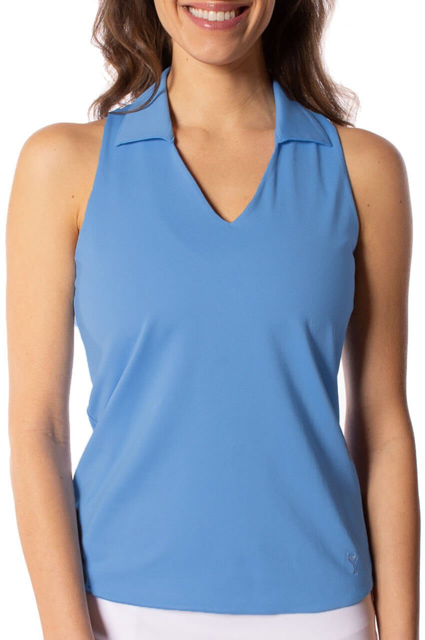 Zoo Blue Sleeveless Lisa Sport Polo Shirt for Women - Breathable Moisture-Wicking Athletic Top for Tennis, Golf & Running - Comfortable Workout & Gym Apparel