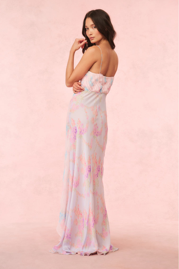 Elegant Miu Floral Chiffon Gown for Women - Summer Wedding Guest Dress, Evening Party Gown & Formal Occasion Wear