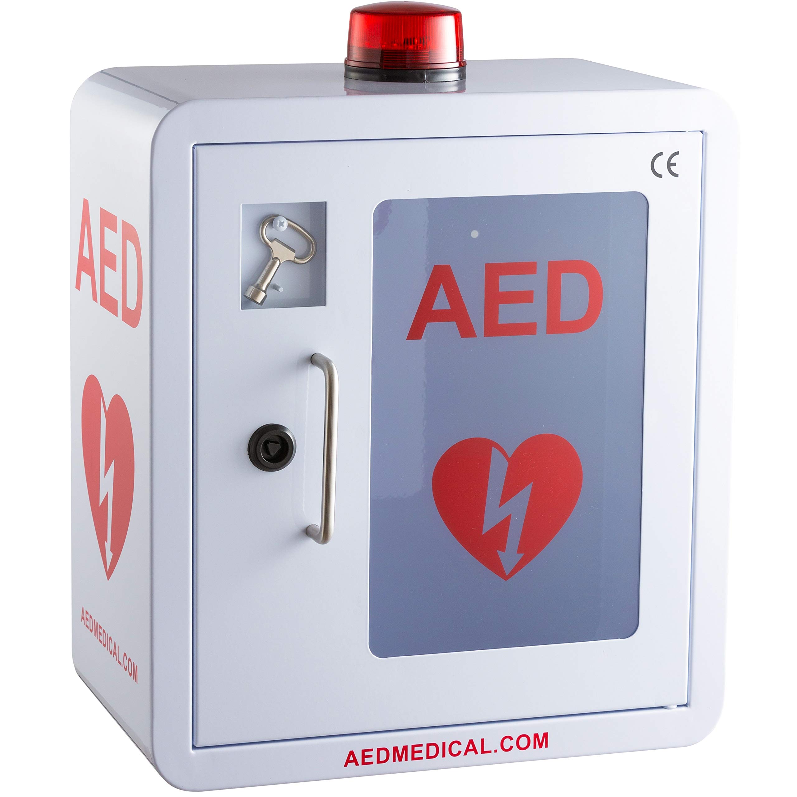 Stainless Steel AED Cabinet - 14 x 8 x 15.5 Inch Wall Mount Defibrillator Storage with Emergency Strobe Light & Alarm | Compact Surface Mount Medical Cabinet for Hospitals, Schools & Public Spaces