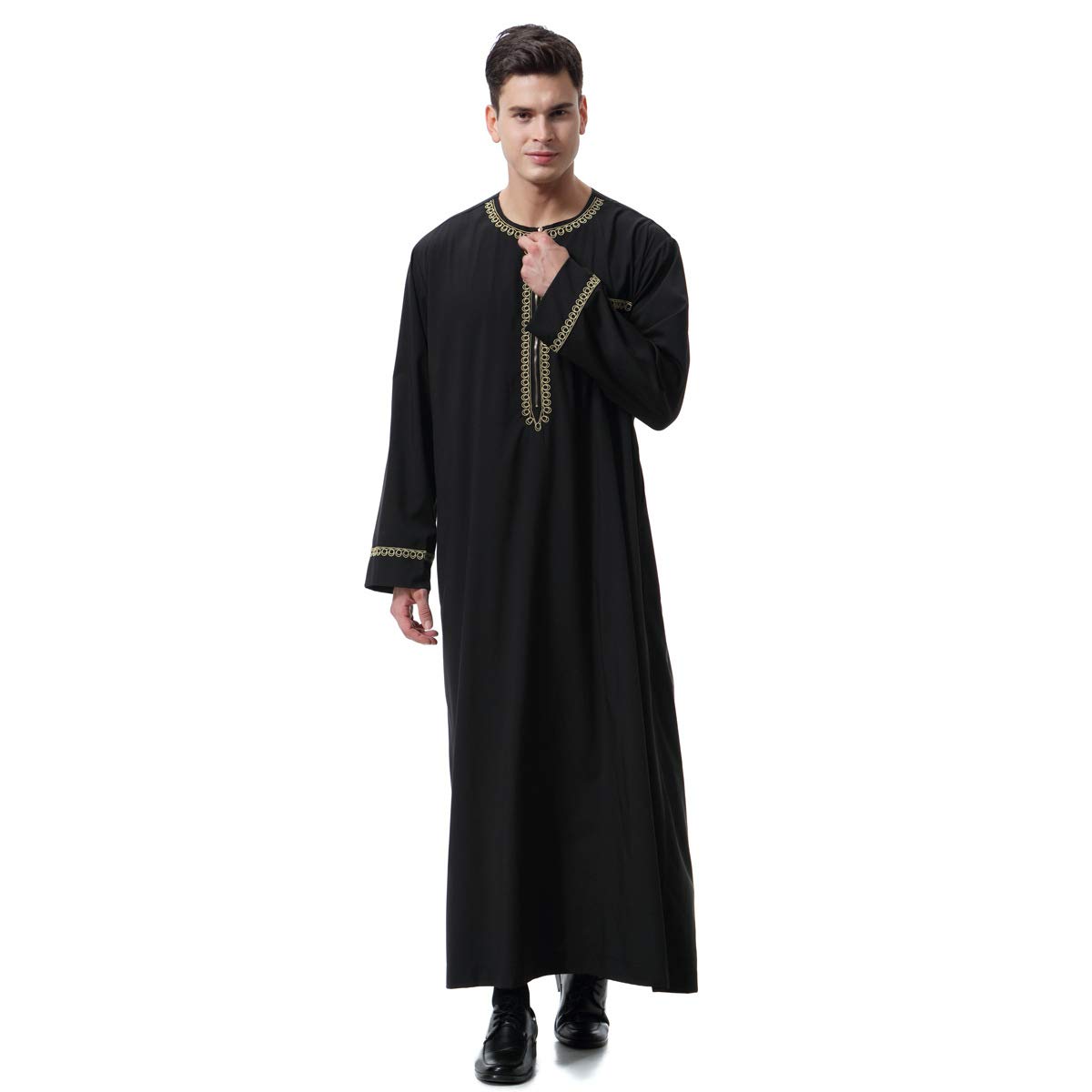 Premium Men's Muslim Kaftan Robe - Dubai Long Gown Ethnic Wear | 1pc Soft & Durable Islamic Clothing for Prayer, Home & Special Occasions