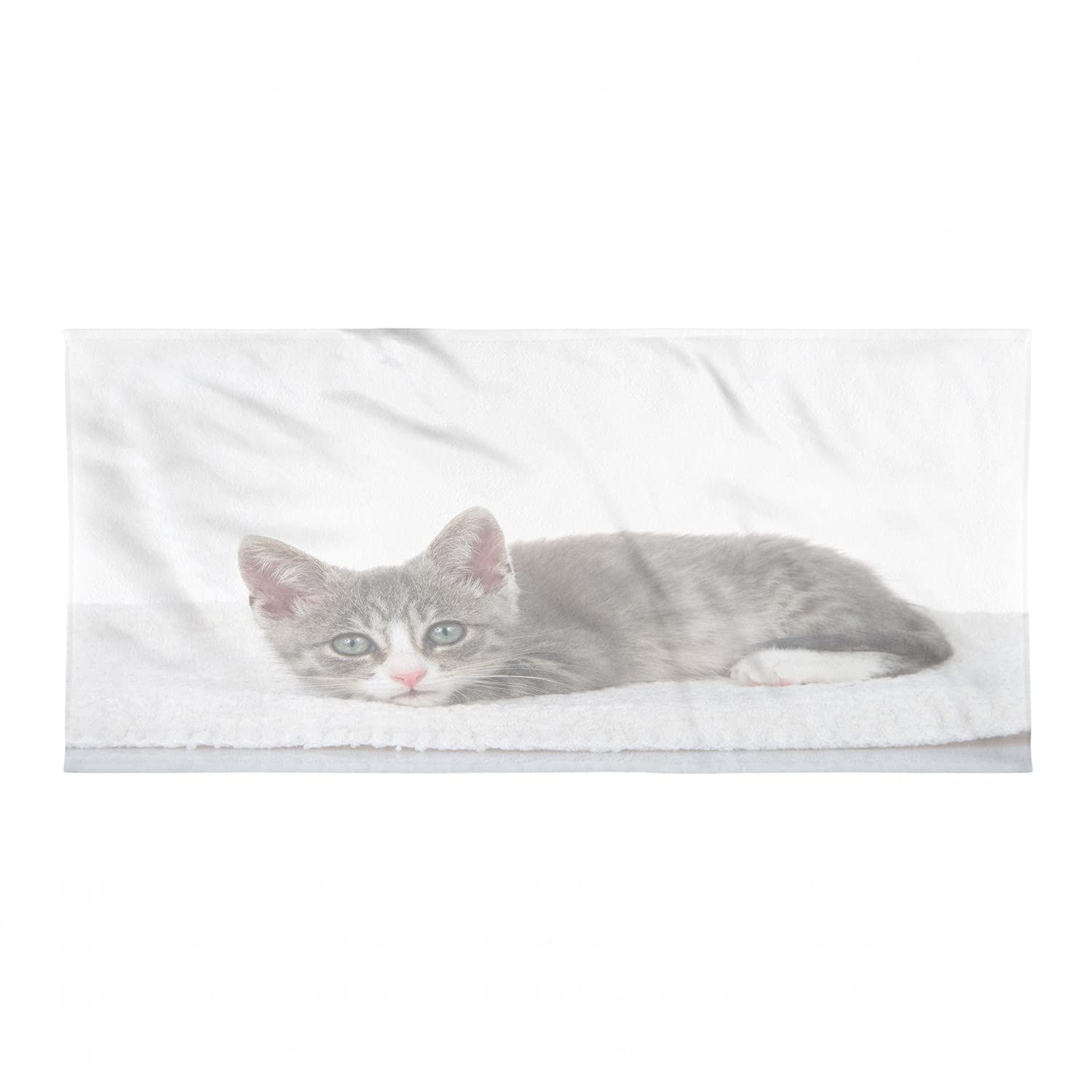 Ambesonne Quick Dry Microfiber Backpacking Towel - Soft Absorbent Compact Camping & Hiking Towel with Adorable Kitty Design (Pale Grey White) - Perfect for Outdoor Adventures, Travel, Gym & Beach Use