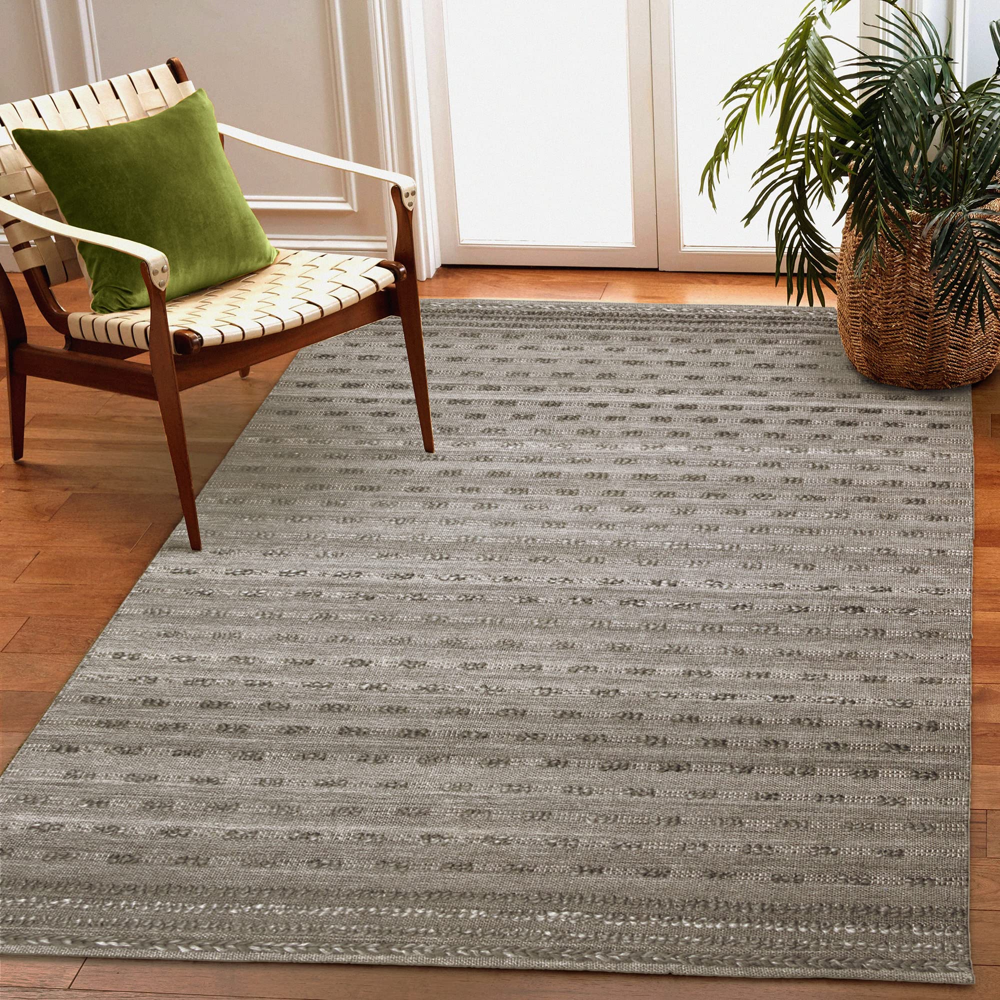 Liora Indoor/Outdoor Rug - Charcoal Stripe 2x8 ft for Patio & Living Room