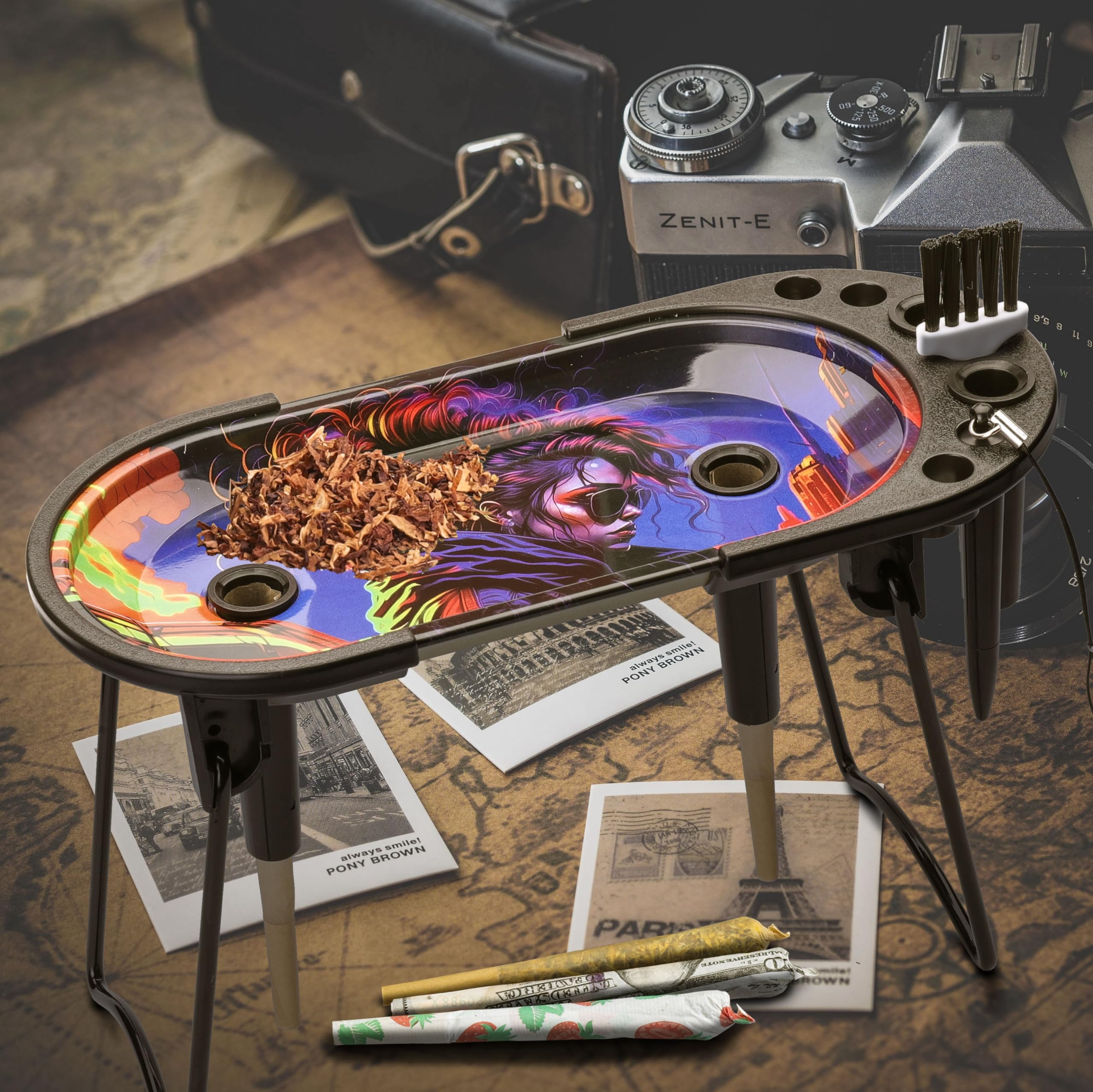 Premium Metal Rolling Tray with Pre Roll Machine - Includes Cone Loader, Filler Funnel & Packer for King Size & 1 1/4 Size Cones | Comes with Brush & Cone Funnel Placement Tool | Perfect for Rolling Perfect Joints, Blunts & Cigarettes at Home or On-the-Go