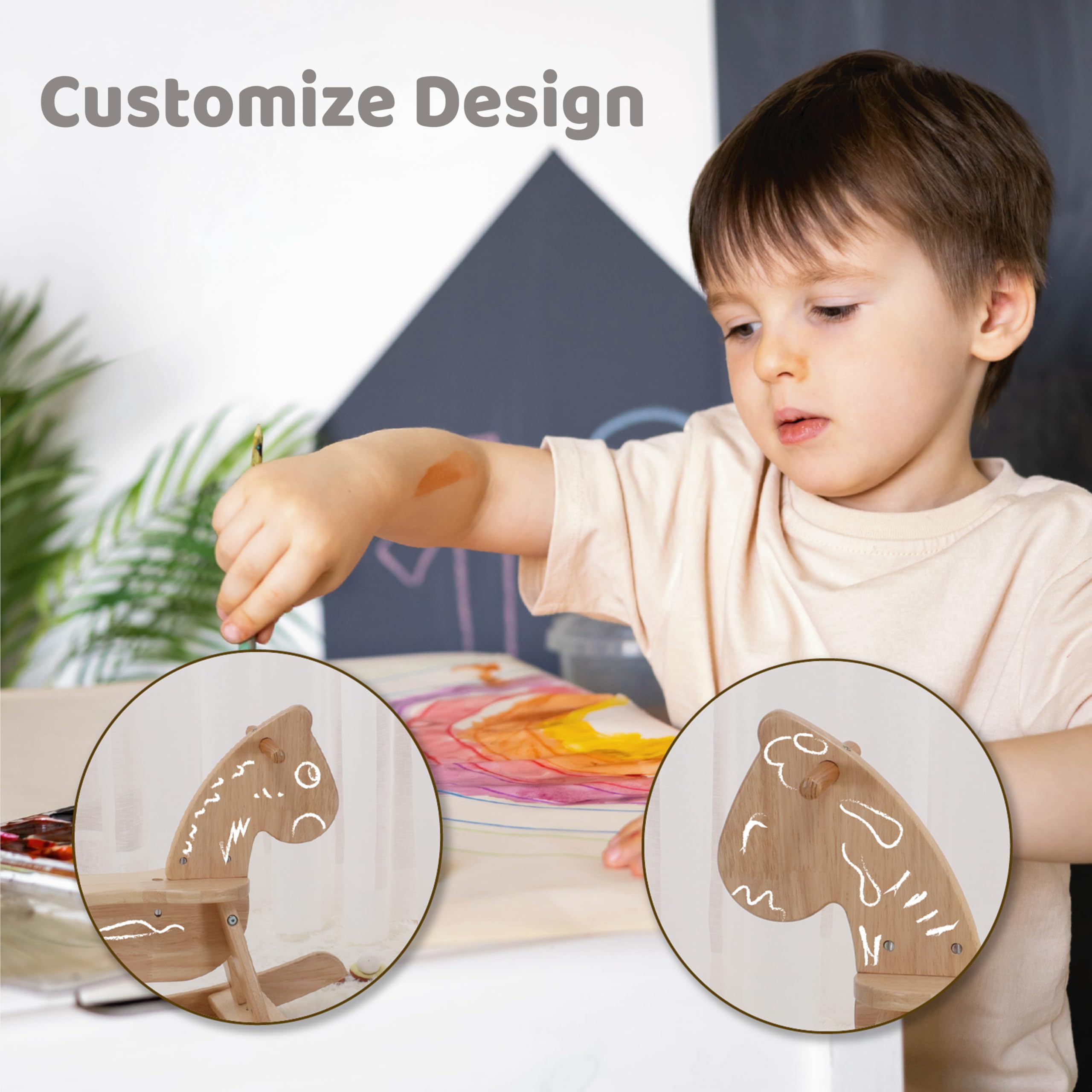 Natural Wooden Rocking Horse for Toddlers Ages 2-4 | Durable Rubberwood with Enhanced Rocking Base & Smooth Finish | Foldable Design for Easy Storage | Perfect Nursery Decor & Imaginative Play Toy