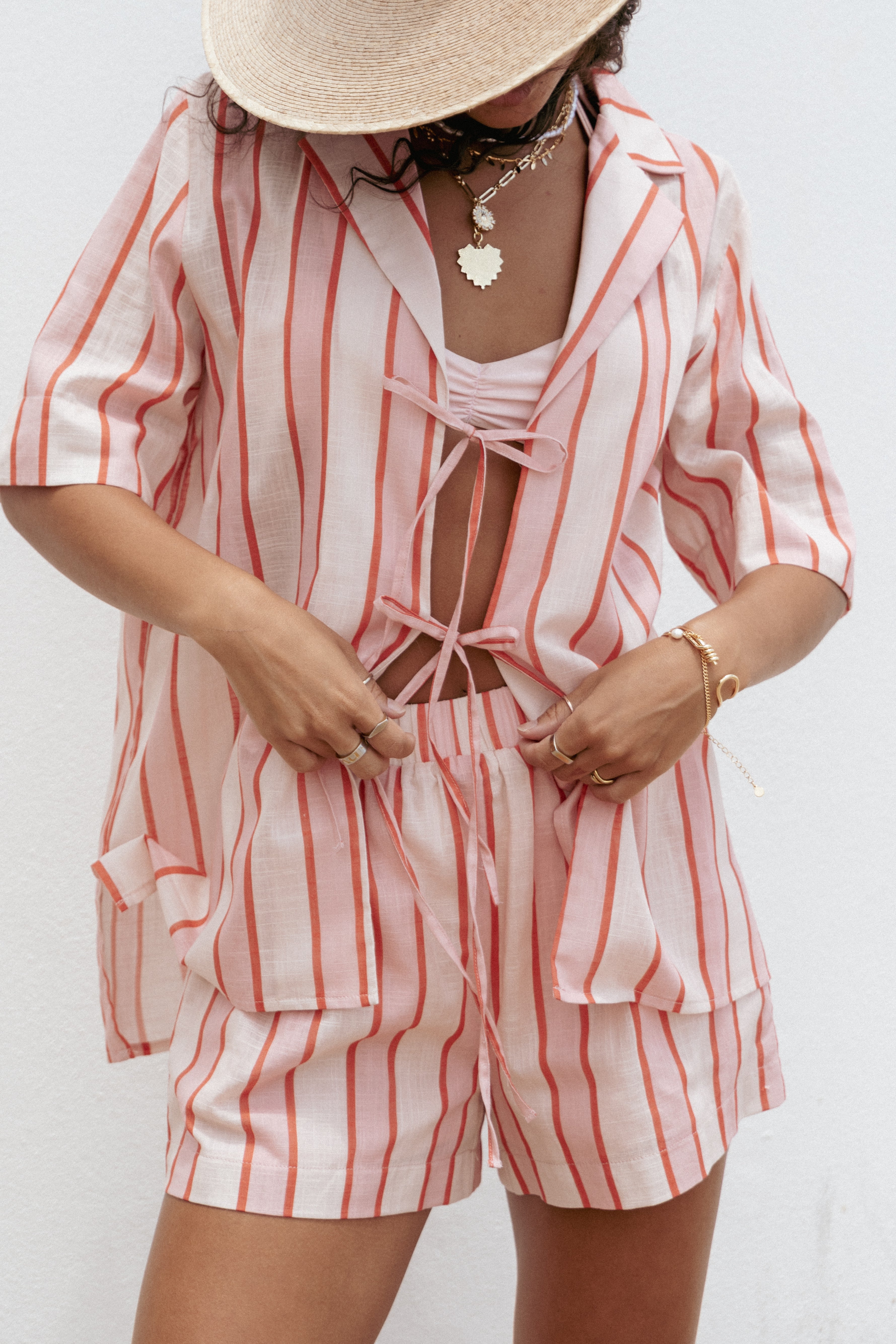 Aaliyah Women's Pink Stripe Shorts - Comfortable High Waisted Summer Shorts for Casual Wear, Gym, and Beach Outfits