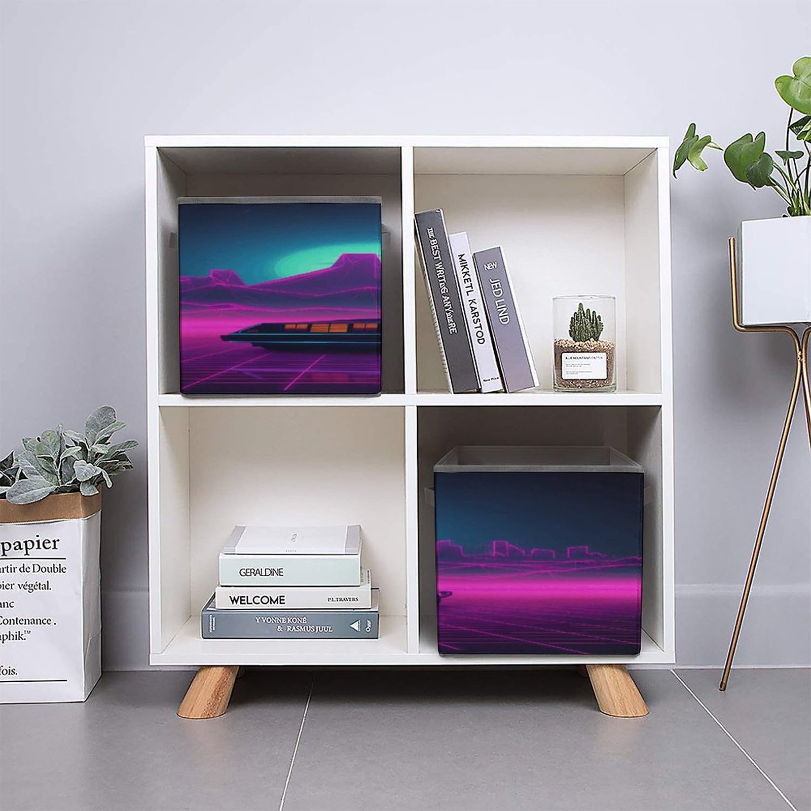 Retrowave Printed Collapsible Storage Cubes - 10.6×10.6 Inch Foldable Fabric Bins with Handles for Home, Office & Closet Organization (Set of 6) - Perfect for Toys, Books, Laundry & Seasonal Decor Storage