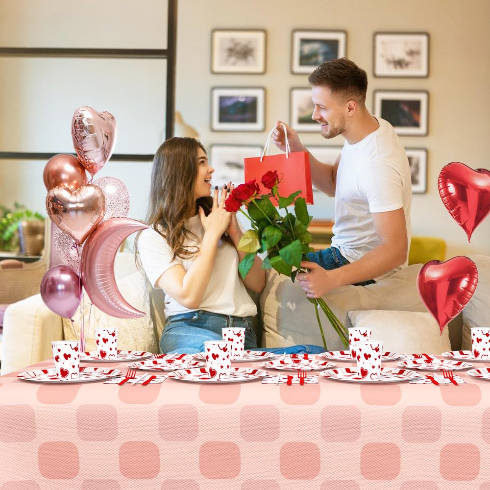 112-Piece Heart Plates & Napkins Party Set - Includes Plates, Cups, Napkins & Straws - Baby Shower, Birthday Party Decorations (Serves 16) - Perfect for Valentine's Day, Bridal Showers & Romantic Dinner Decor