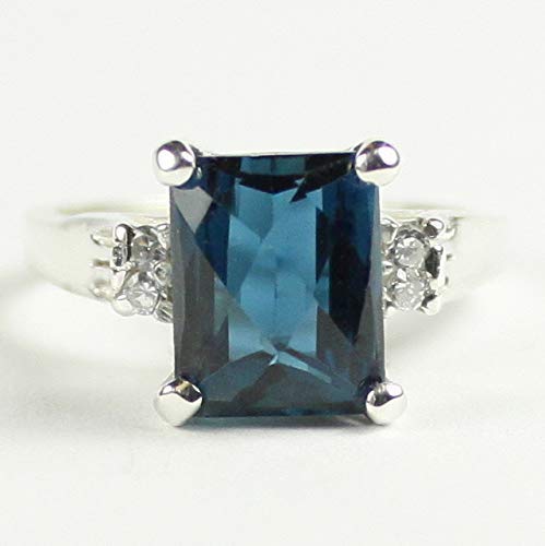 London Blue Topaz Sterling Silver Ring for Women with 4 CZ Accent Stones - Elegant Jewelry Gift for Anniversary, Birthday & Special Occasions