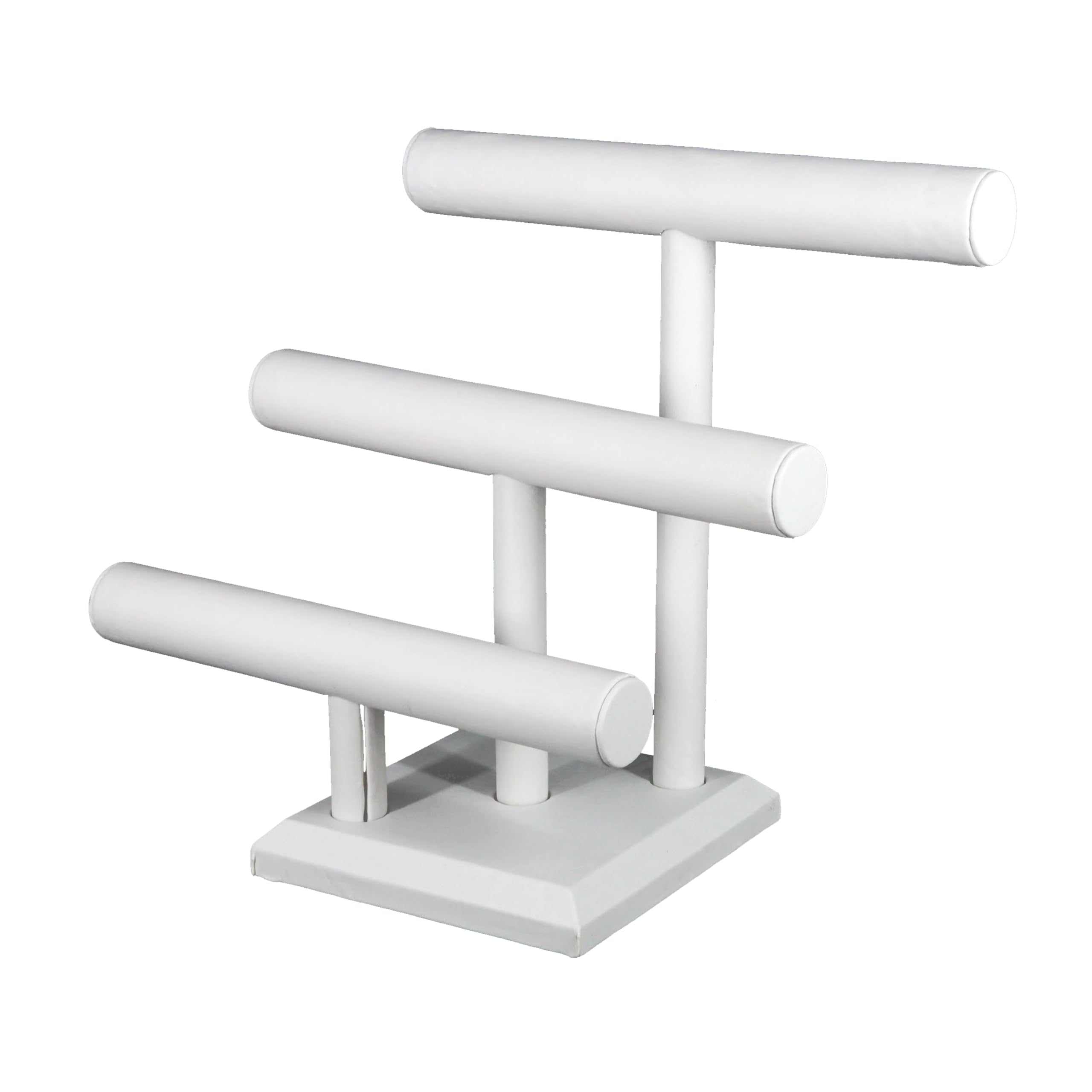 SSWBasics White Faux Leather 3-Tier Jewelry Organizer - Elegant Bracelet & Necklace Display Stand for Retail Stores, Boutiques & Home Decor | Perfect for Jewelry Showcase, Gift Shops & Vanity Organization