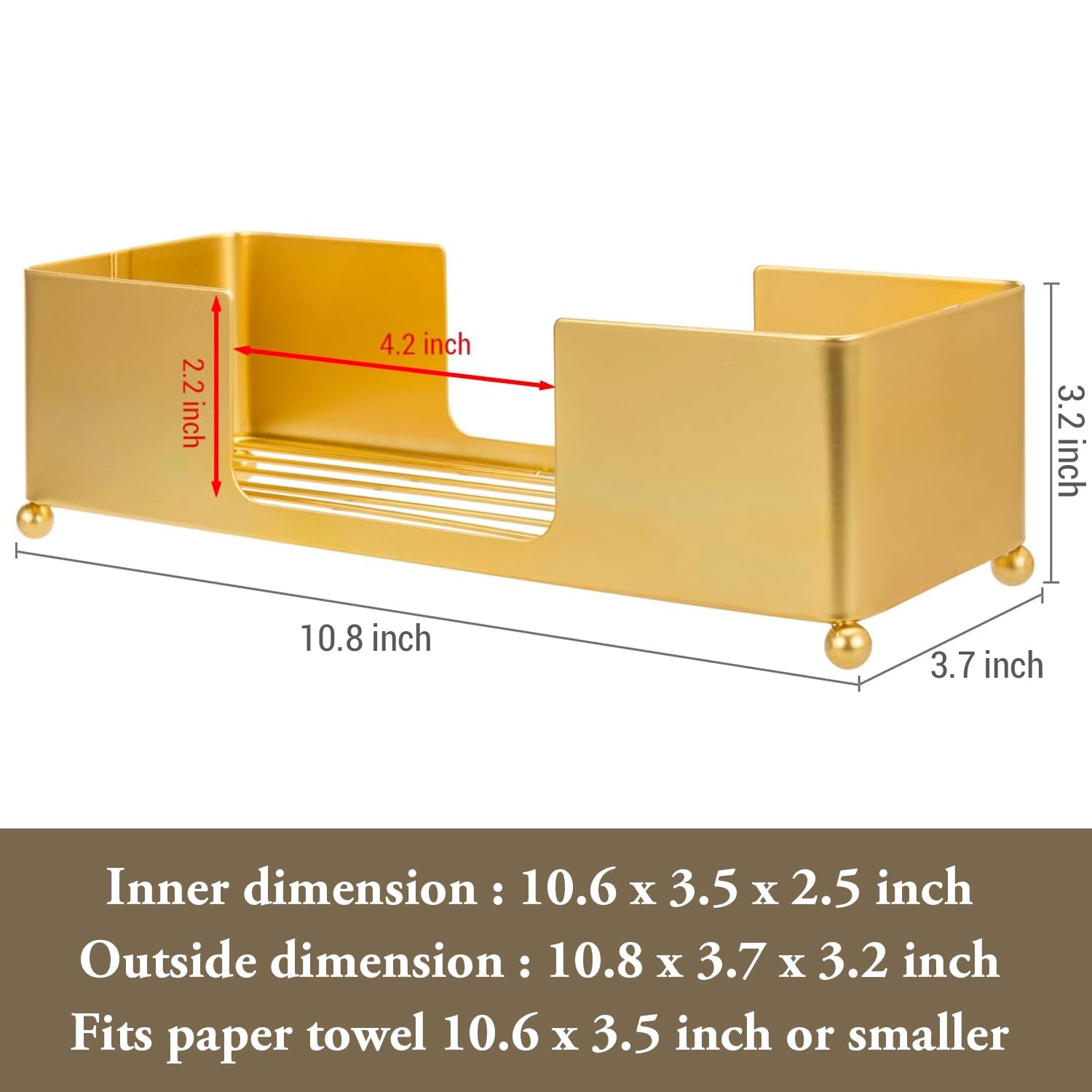 MyGift Brass Paper Towel Holder Tray - Countertop & Tabletop Dispenser for Folded Paper Towels | Commercial & Home Use | Perfect for Kitchen, Bathroom & Office