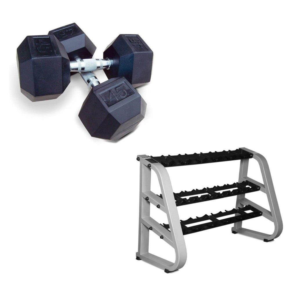 Intek Strength 5-Pack 50lb Rubber Hex Dumbbell Set for Home Gym & Strength Training - Perfect for Weightlifting, CrossFit, and Full-Body Workouts