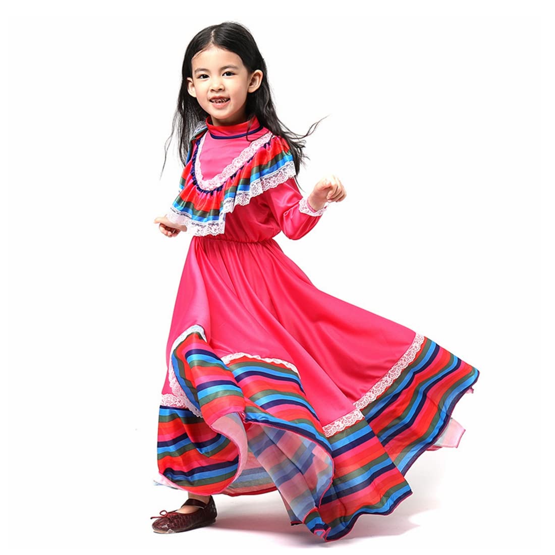 CAFELE Mexican Traditional Dress for Girls - National Style Fancy Princess Costume for Halloween, Carnival, Birthday Parties | Perfect for Dance Performances & Cultural Events