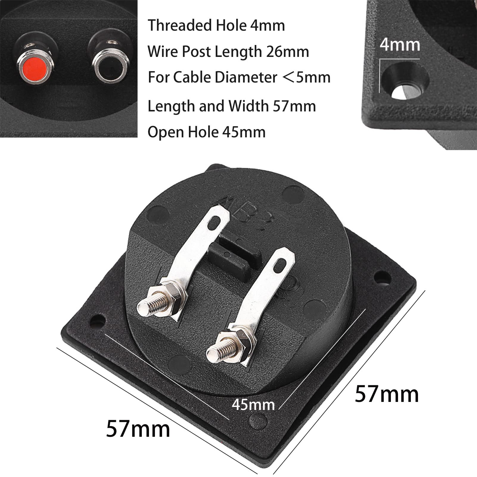 Easy Install Terminal Connector with 2 Mounting Holes - Black ABS Base & Metal Speaker Terminal for DIY Home Theater & Hotel Audio Systems - Perfect for Wall Mounting & Professional Audio Setups