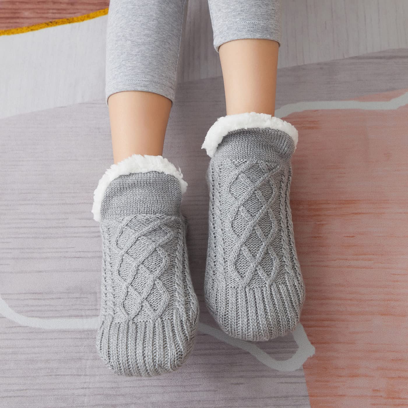 Warm Fluffy Non-Slip Slipper Socks for Women, Men & Kids - Cozy Knitted Fleece-Lined Winter House Slippers with Grippers | Perfect for Indoor, Home, Bedroom & Floor Use