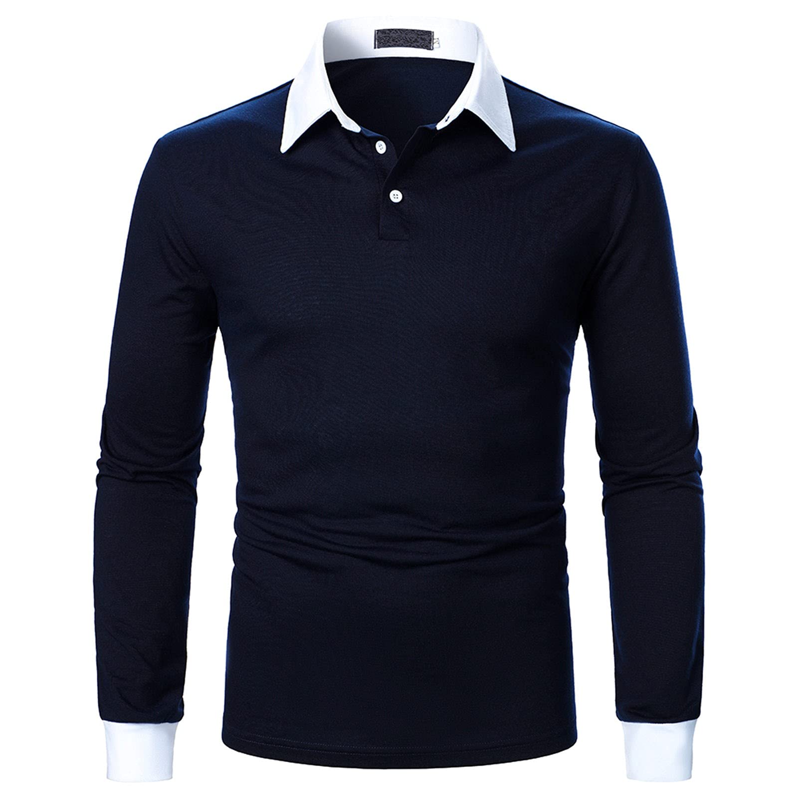 2021 Men's Long Sleeve Polo Shirt - Button Down Dress Shirt with Patchwork Design, Sport Henley & Golf Shirt Top for Casual, Office & Outdoor Activities