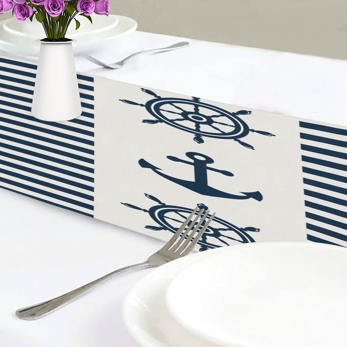 ALAZA Nautical Themed Table Runner - 13x90 Inches Farmhouse Style Decorative Dining Table Cover for Family Dinners, Weddings & Christmas Parties | Machine Washable | Perfect for Coastal, Rustic or Holiday Home Decor