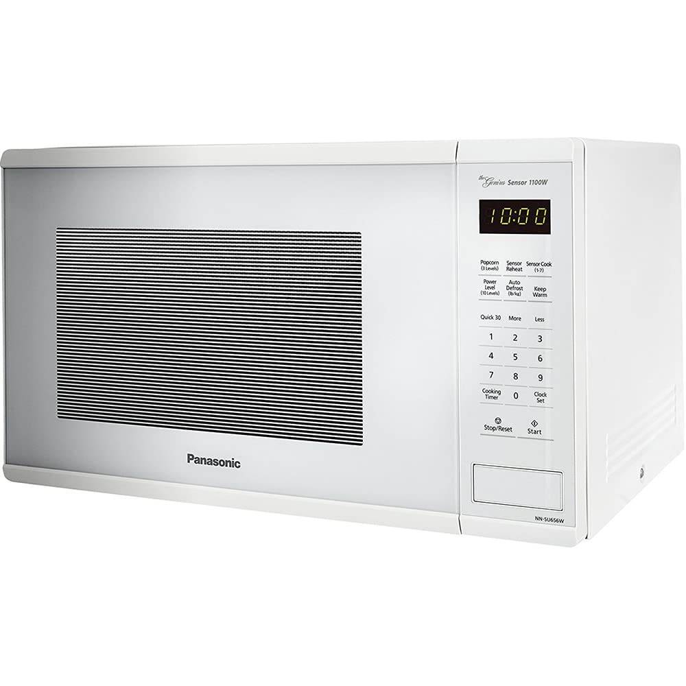 Panasonic NN-SU656W 1.3 Cu. Ft. 1100W Countertop Microwave Oven in White - Compact Space-Saving Design with 10 Power Levels - Perfect for Small Kitchens, Dorms & Office Break Rooms (Includes 2-Year CPS Protection Plan)