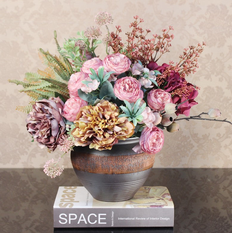 Luxury Artificial Peony Flower Bouquet - Real Touch Faux Silk Floral Arrangement for Bedroom Decor, Large Table Centerpiece for Wedding, Living Room, Dining Table & Home Decoration