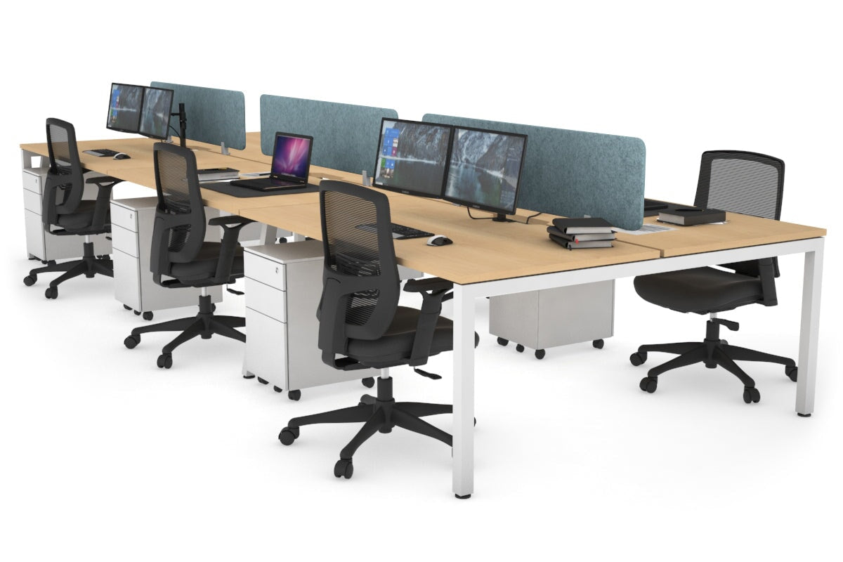 Quadro Square Legs 6-Person Office Workstation - 1800L x 800W with Cable Management - Ideal for Collaborative Workspaces & Open Office Environments