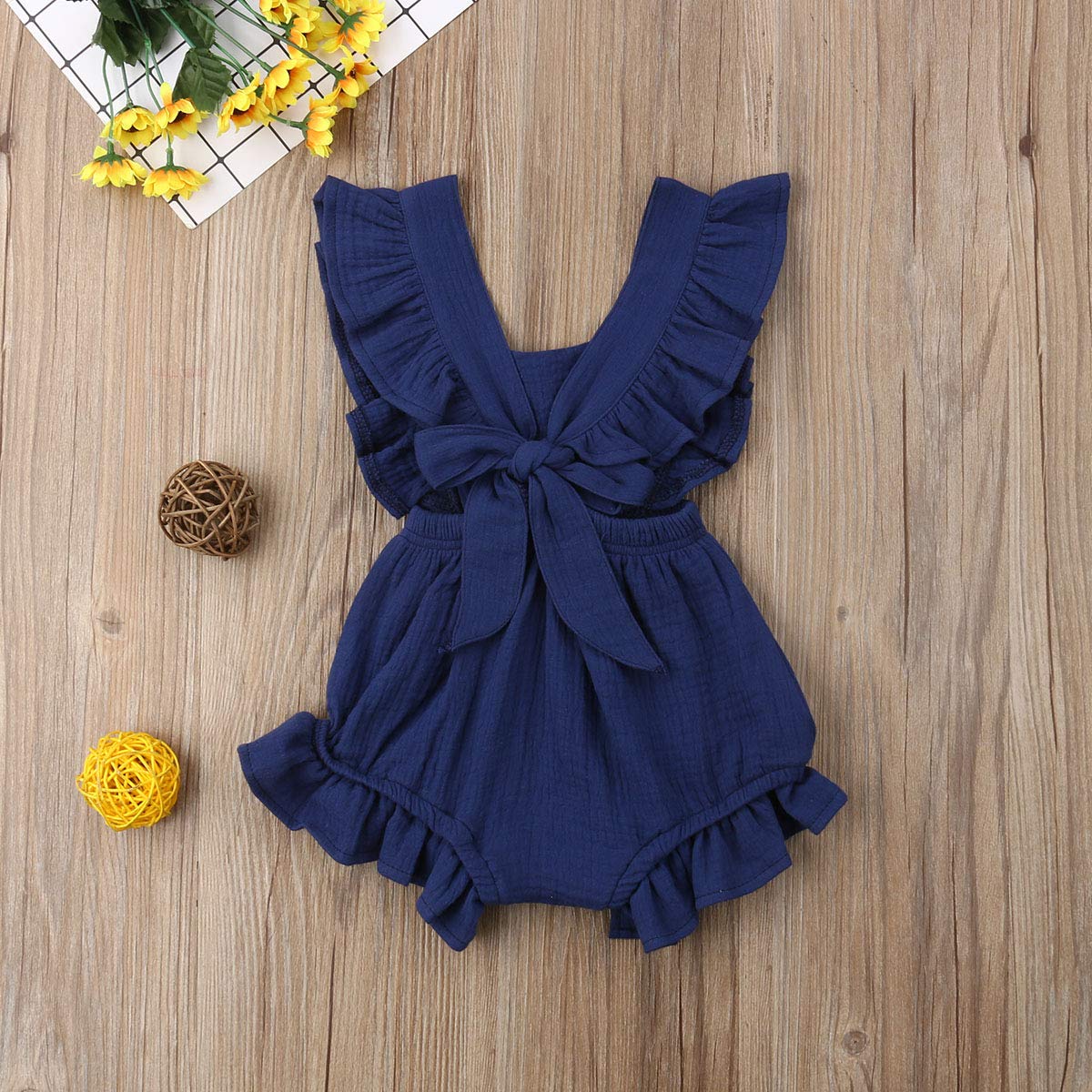 Newborn Baby Girl Sleeveless Ruffle Romper - Solid Color Backless Bow Jumpsuit | Summer Outfit for Photoshoots, Parties & Playdates