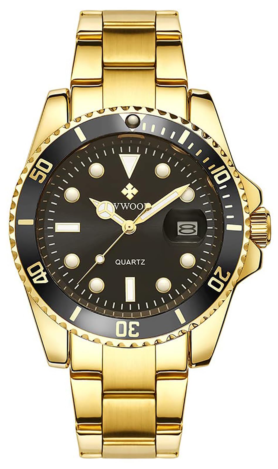 MASTOP Men's Rotatable Bezel Blue Dial Luminous Watch - Gold Stainless Steel Band Waterproof Analog Quartz Wristwatch for Diving, Swimming & Outdoor Activities