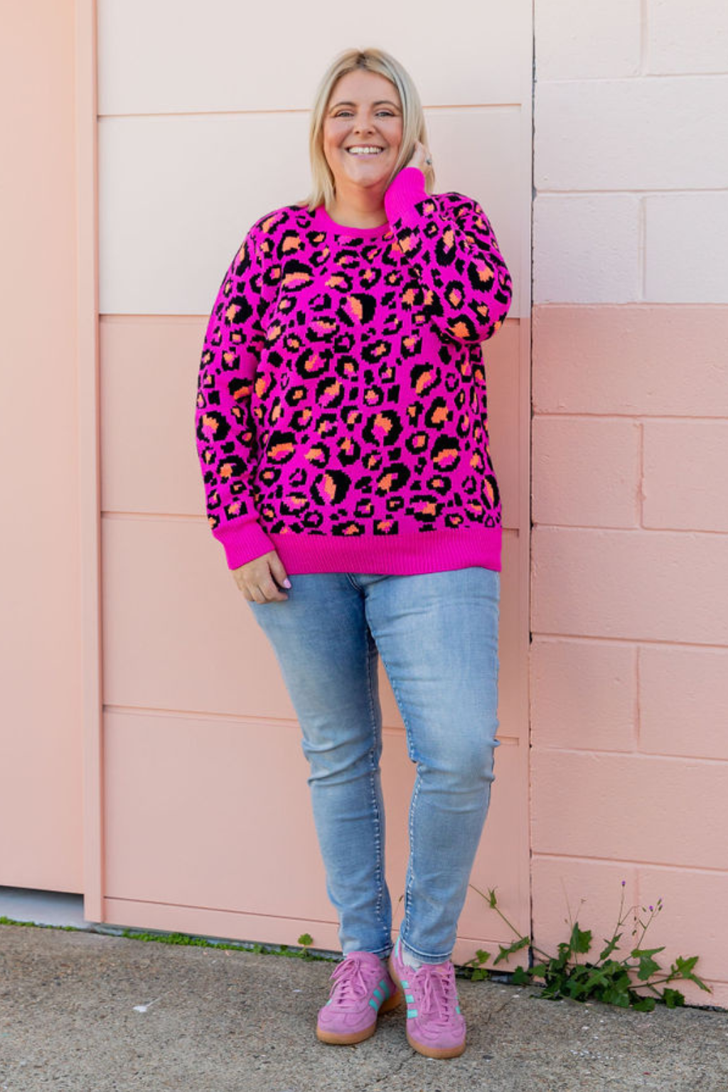 Kasey Rainbow Frankie Knit Sweater - Pink Leopard Print Women's Pullover | Cozy Winter Fashion for Casual Outings & Date Nights