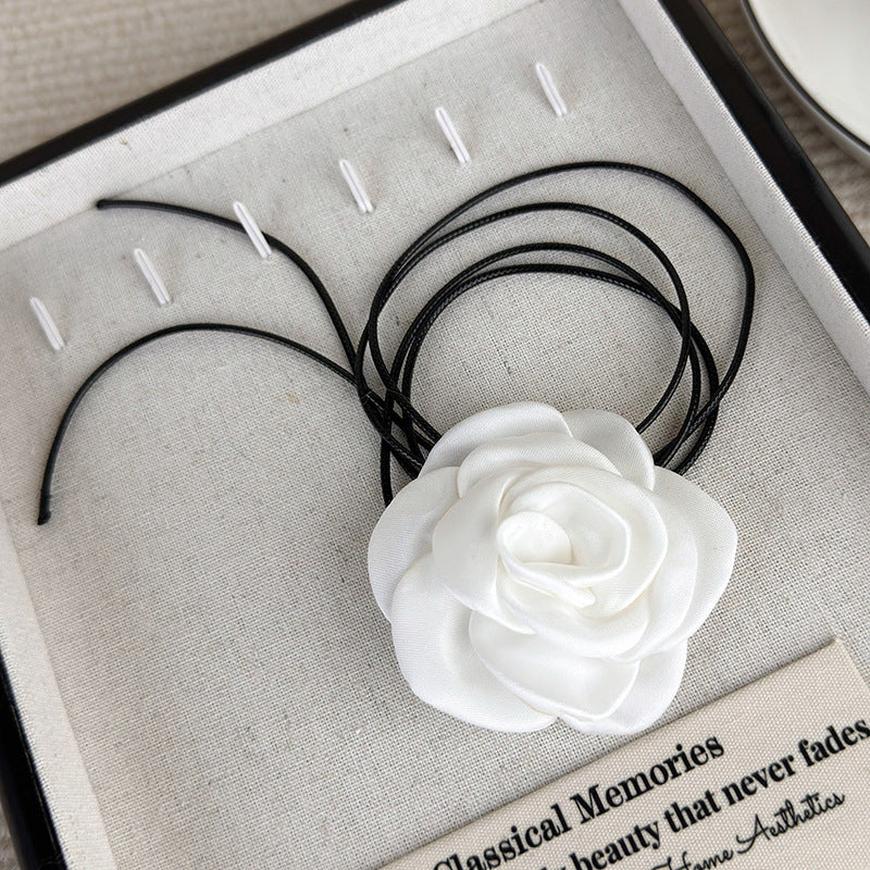 Rose Phantom Flower Suede Choker Necklace | Gothic Victorian Costume Jewelry | Perfect for Halloween, Cosplay & Vintage Fashion Outfits