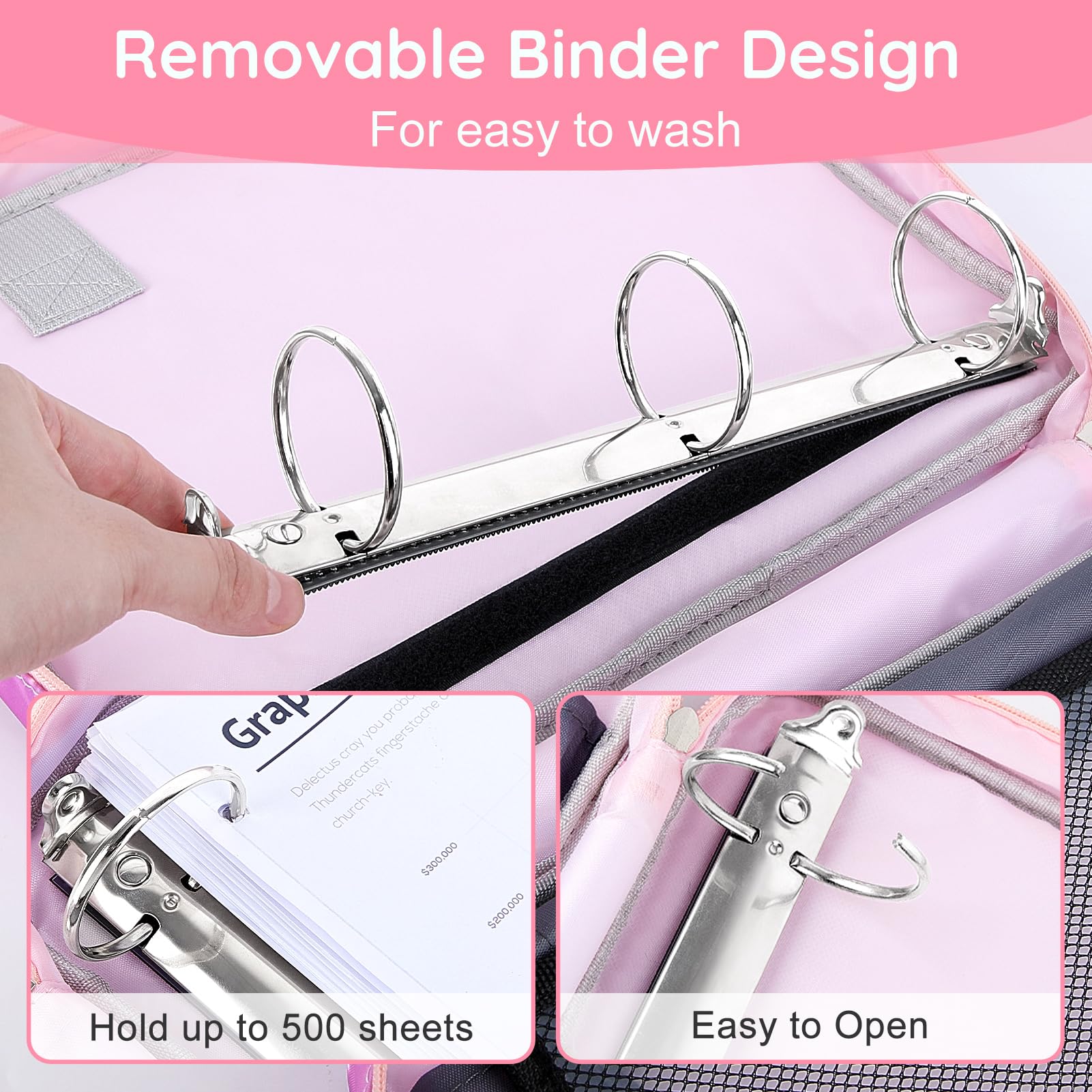 Durable 2 Inch 3-Ring Zipper Binder with Shoulder Strap - 500 Sheet Capacity School Organizer with Multiple Pockets & Handle - Perfect for Middle School Students, College Note Taking & Office Document Storage