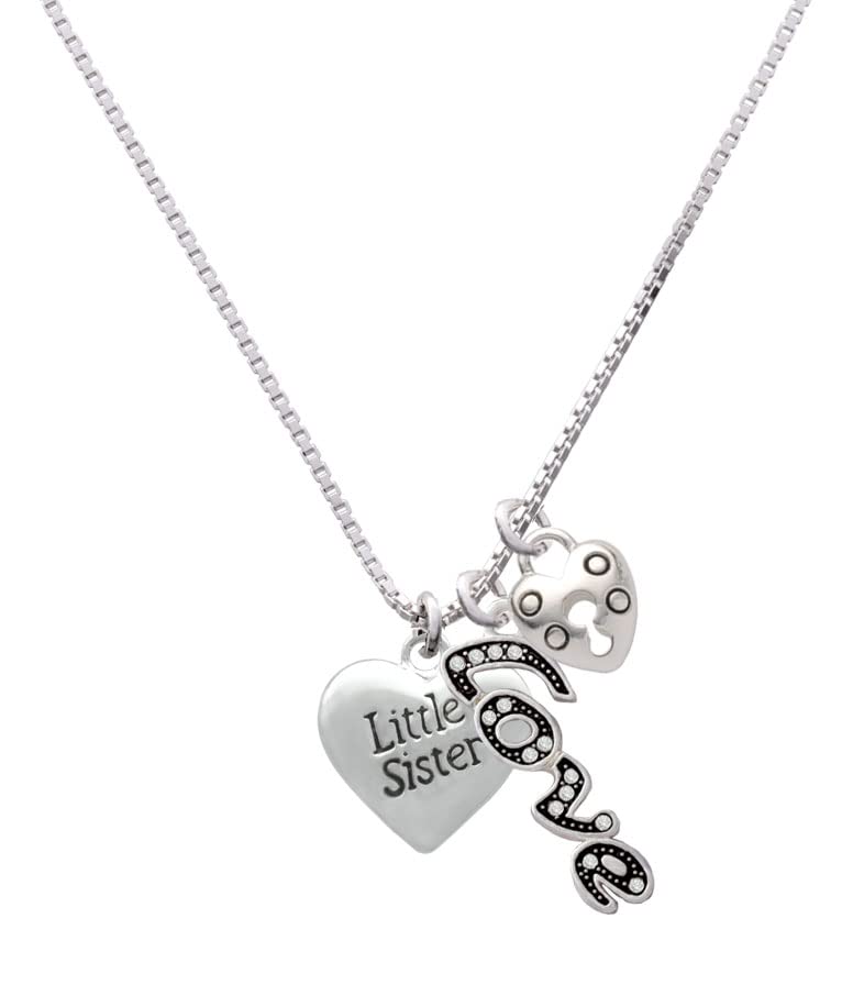 Delight Jewelry Silver-Tone Big Sister Little Sister Heart Charm Necklace - 18