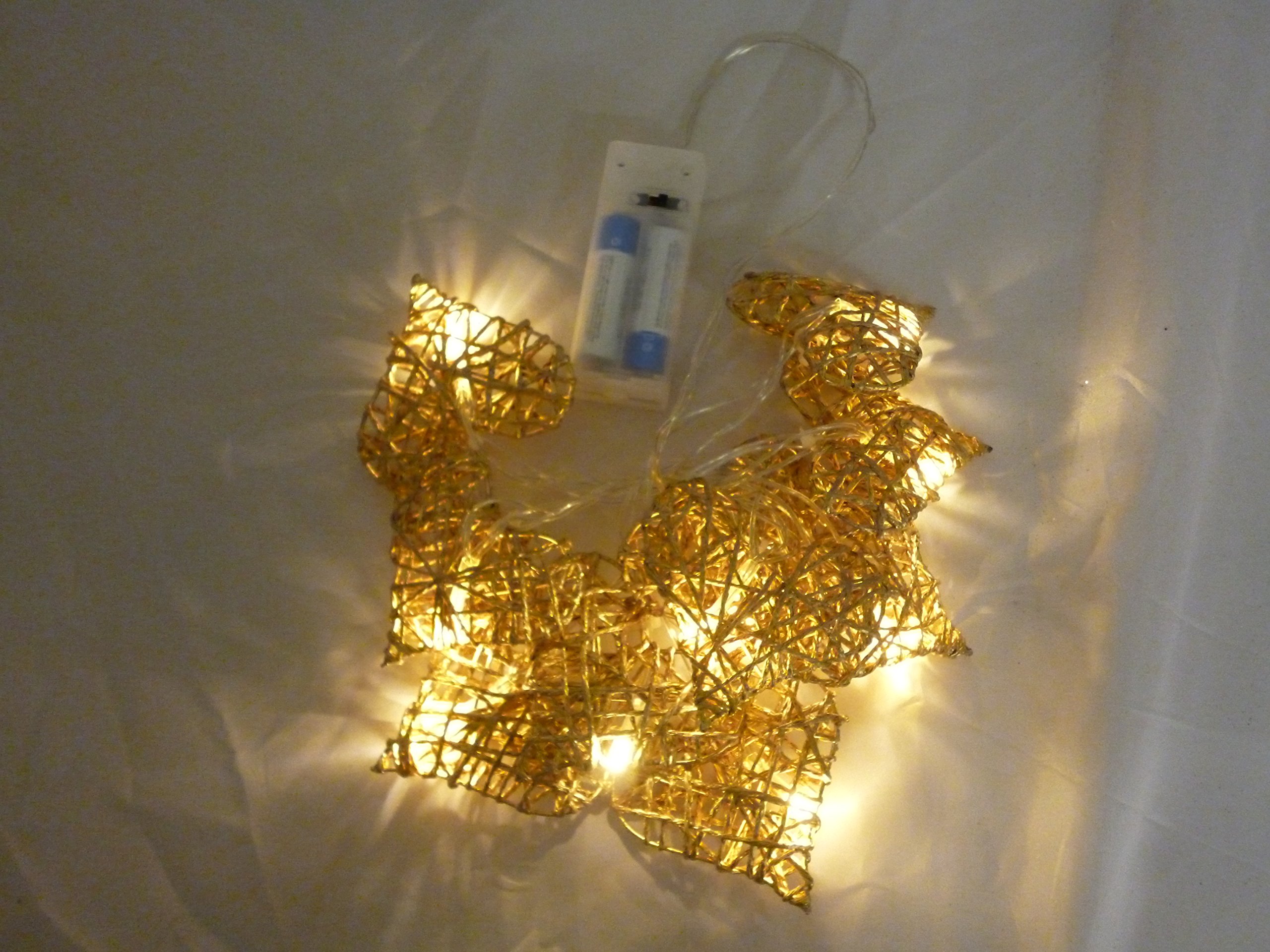 10 Pack Rattan Heart Fairy Lights with Warm White LEDs - 1.5m (5ft) Battery Operated String Lights for Bedroom, Wedding, Christmas Decor (Brown) - Romantic Indoor/Outdoor Decorative Lighting