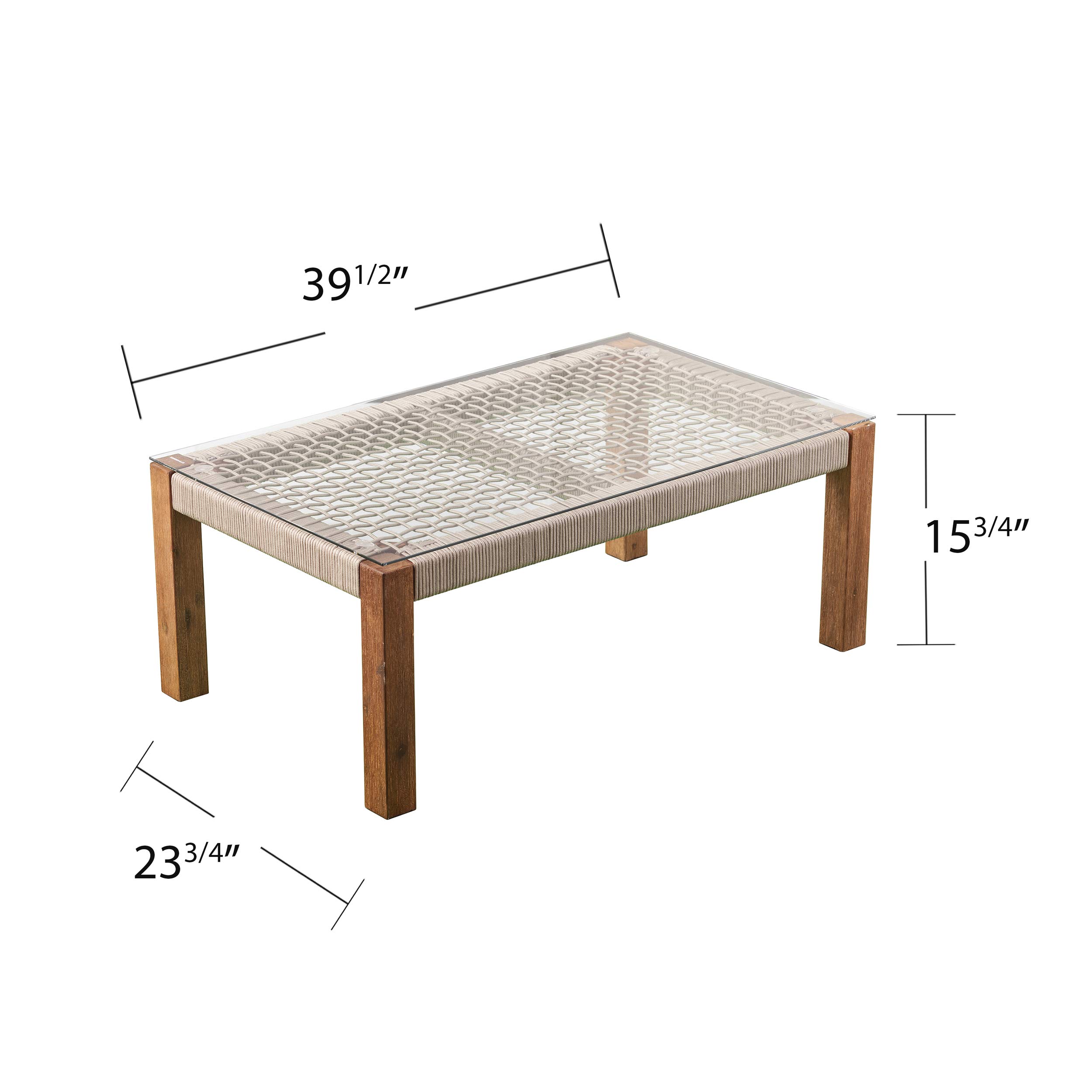 SEI Furniture Brendina Outdoor Glass-Top Cocktail Table - Natural Rattan Coffee Table for Patio, Poolside & Garden Decor - Weather-Resistant Side Table for Outdoor Living Spaces