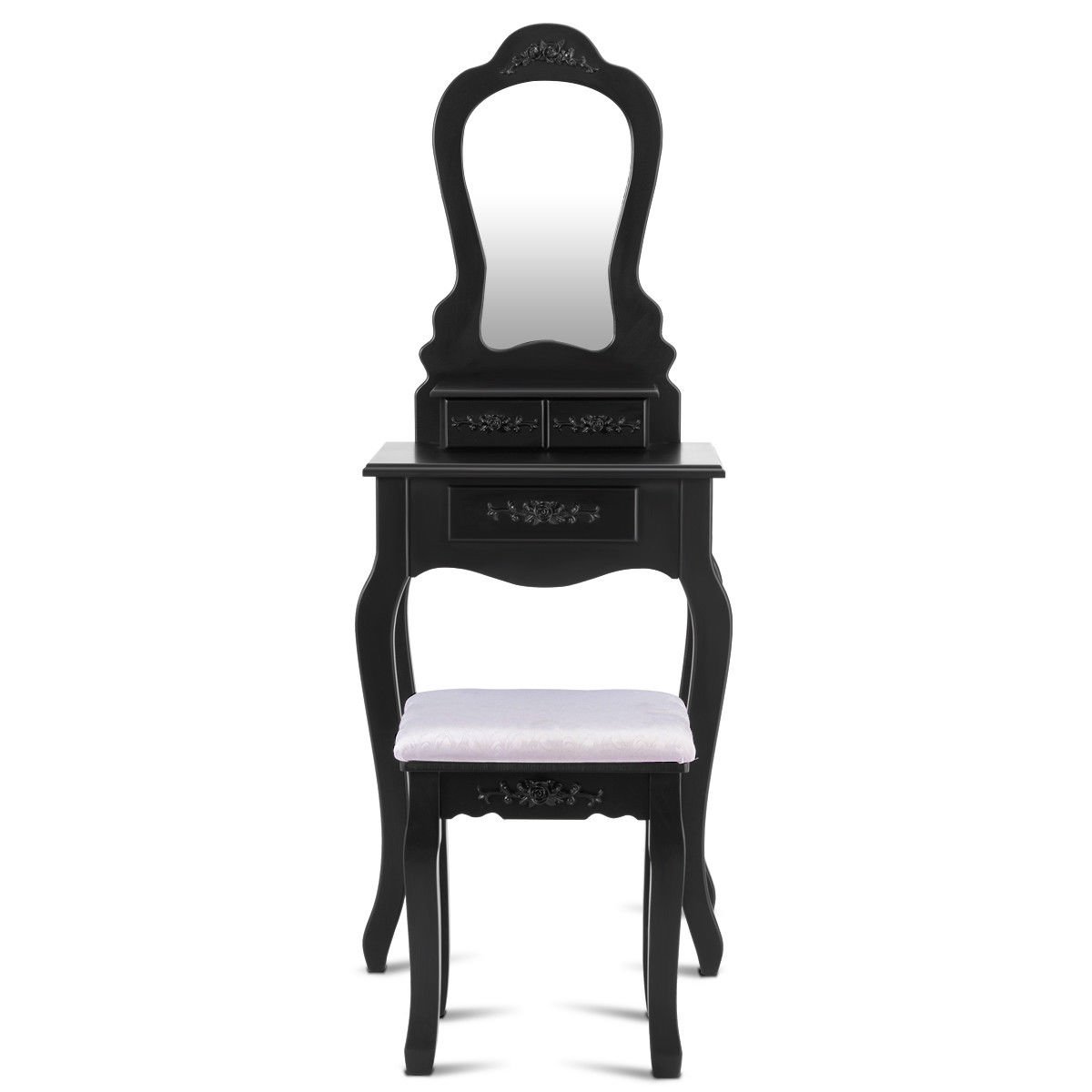 Black Wooden Bathroom Vanity Set with Mirror & Stool - Modern Makeup Dressing Table for Bedroom, Bathroom Decor - Perfect for Daily Beauty Routine & Home Organization
