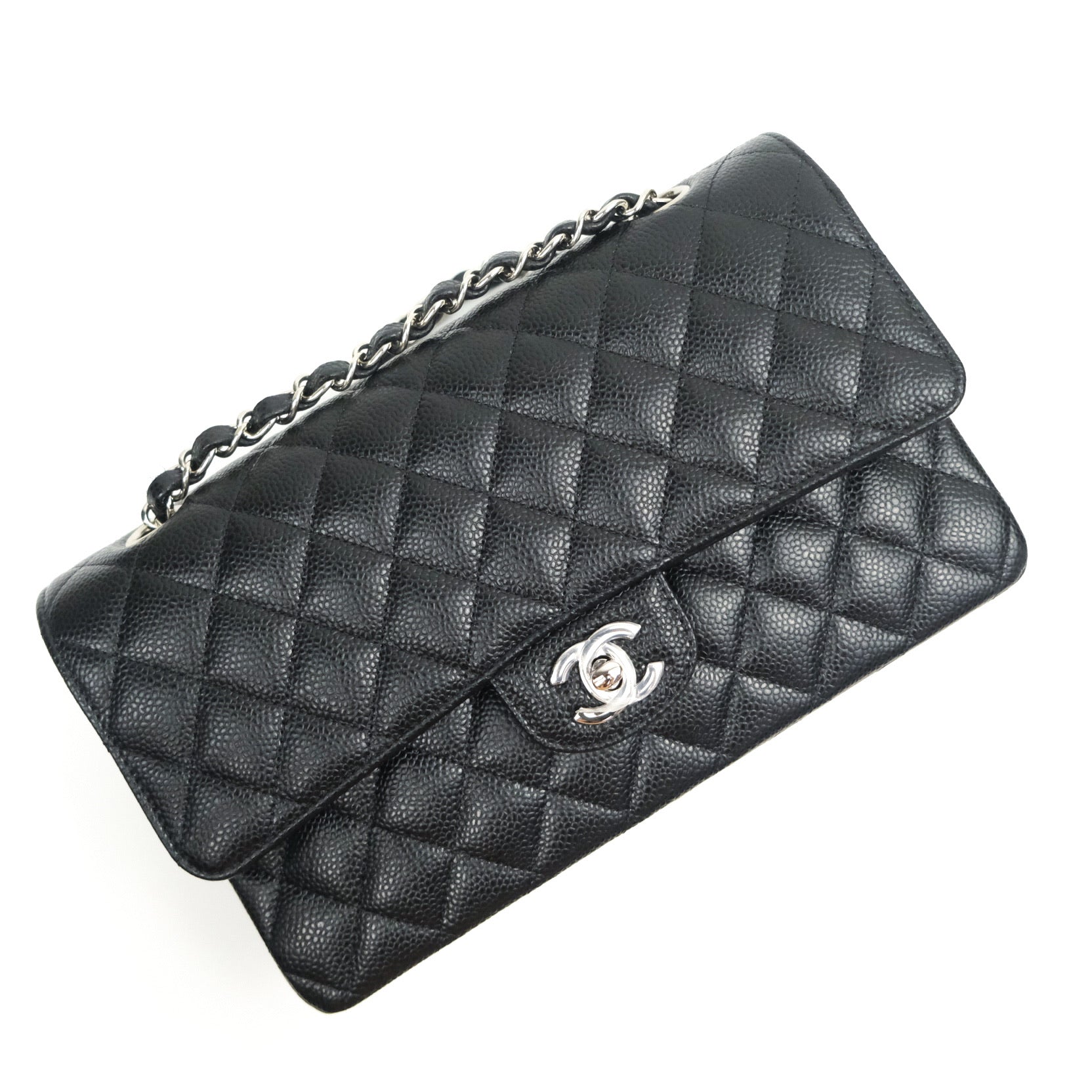 Chanel Classic M/L Medium Double Flap Bag Black Caviar Silver Hardware - Luxury Designer Handbag for Women, Perfect for Work, Evening Events & Special Occasions
