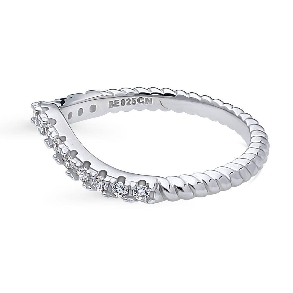 BERRICLE Sterling Silver Woven Wedding Band Set - Round Cut Cubic Zirconia CZ Wishbone Curved Half Eternity Ring for Women, Rhodium Plated Size 4-10 - Perfect for Anniversaries, Engagements & Bridal Jewelry Gifts