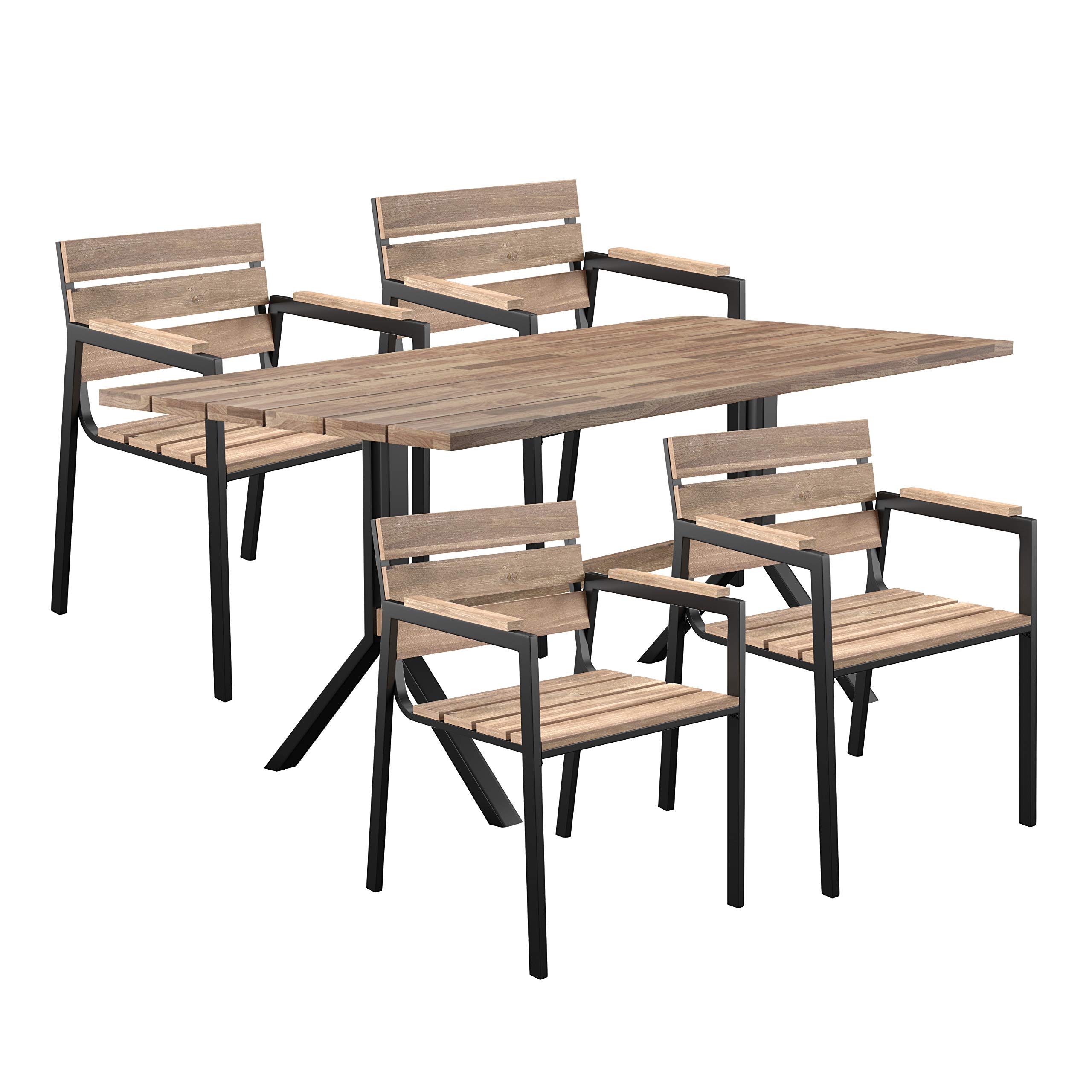 SEI Furniture Standlake 5-Piece Outdoor Dining Set - Natural Teak & Black Wicker Patio Furniture for Backyard, Garden, or Poolside Entertaining