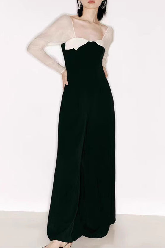 Jenny Black Tulle Sleeve Square Neck Maxi Dress - Elegant Evening Gown for Weddings, Parties & Special Occasions