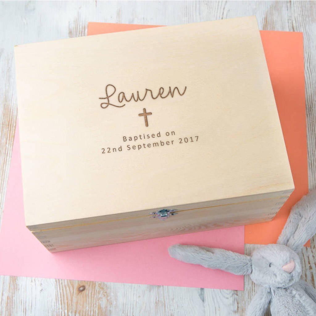 Personalized Baptism Keepsake Box for Baby Girls & Boys - Engraved Wooden Memory Box - Perfect Christening Gift for Godparents & Family - Ideal for Baptism, First Communion & Baby Shower Gifts