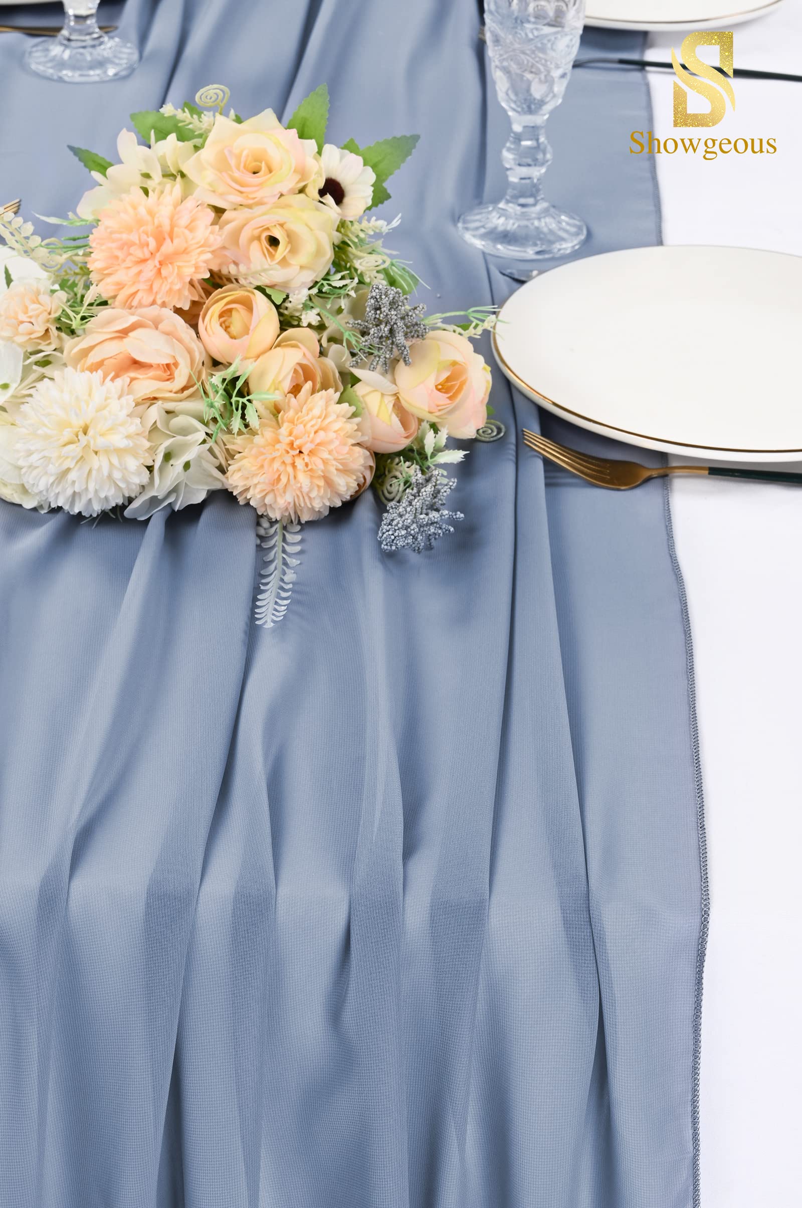 12 Pcs 10Ft Chiffon Table Runner, 28x120 Inches Dusty Blue Romantic Sheer Gauze Table Runners for Wedding, Bridal Shower, Baby Shower, Birthday Party, Cake Table Decor - Elegant & Lightweight for Indoor & Outdoor Events