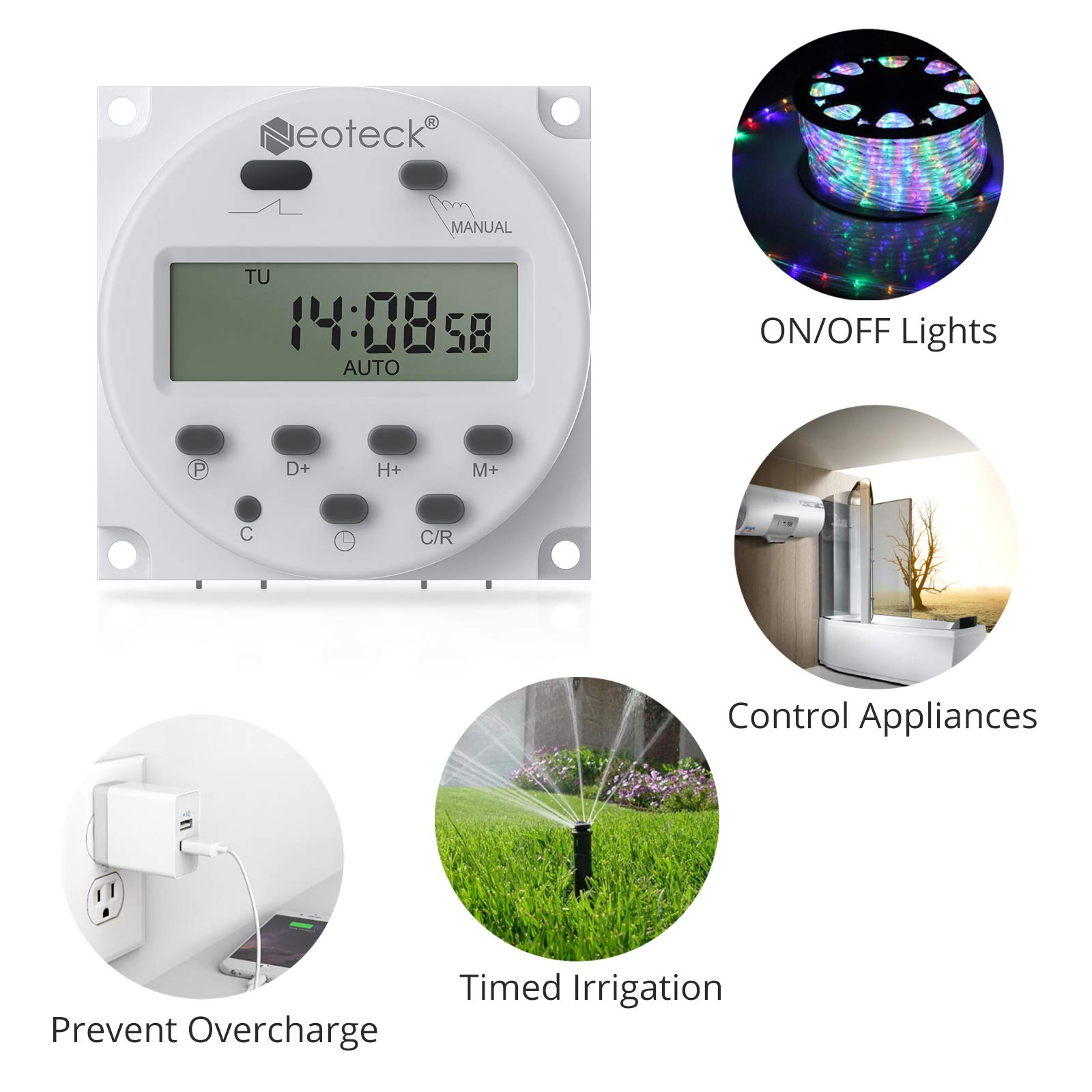 Neoteck DC 12V/16A 7-Day Programmable Digital Timer Switch with Waterproof Cover - Ideal for Lights, Fans & Motors in Home Automation, Aquariums & Outdoor Electrical Systems