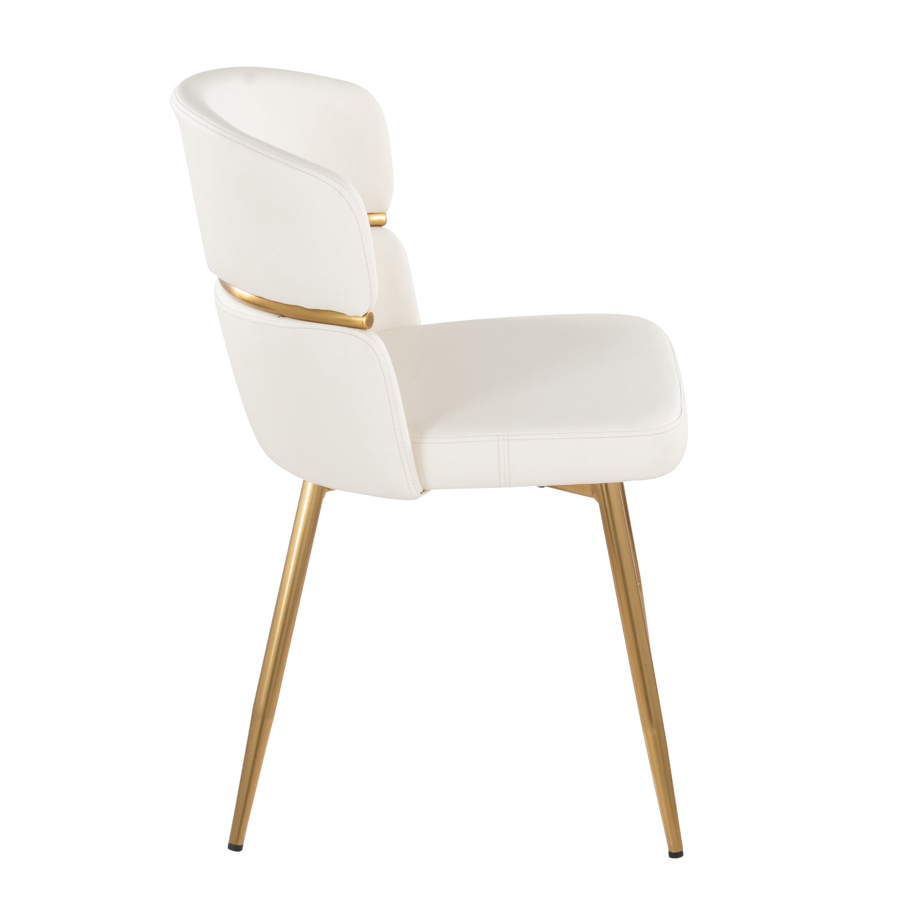 LumiSource Cinch Glam Art Deco Dining Chairs - Set of 2 Gold Metal & White Faux Leather Seats for Modern Dining Room & Kitchen Decor