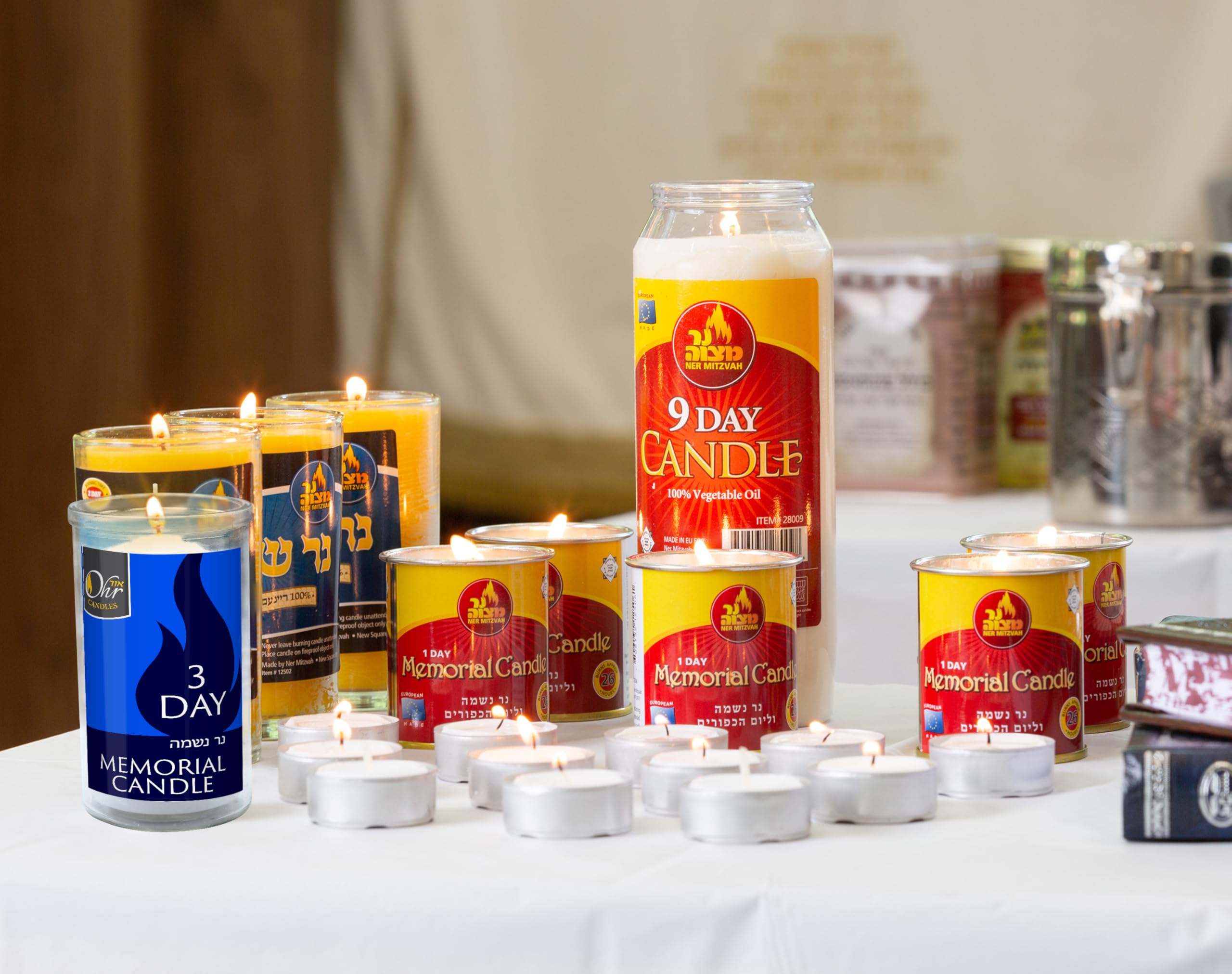 72-Hour Yahrzeit Memorial Candles - 3-Pack Jewish Memorial Candles for Yom Kippur & Remembrance in Glass Tumblers | Perfect for Synagogue, Home Memorials & Religious Ceremonies