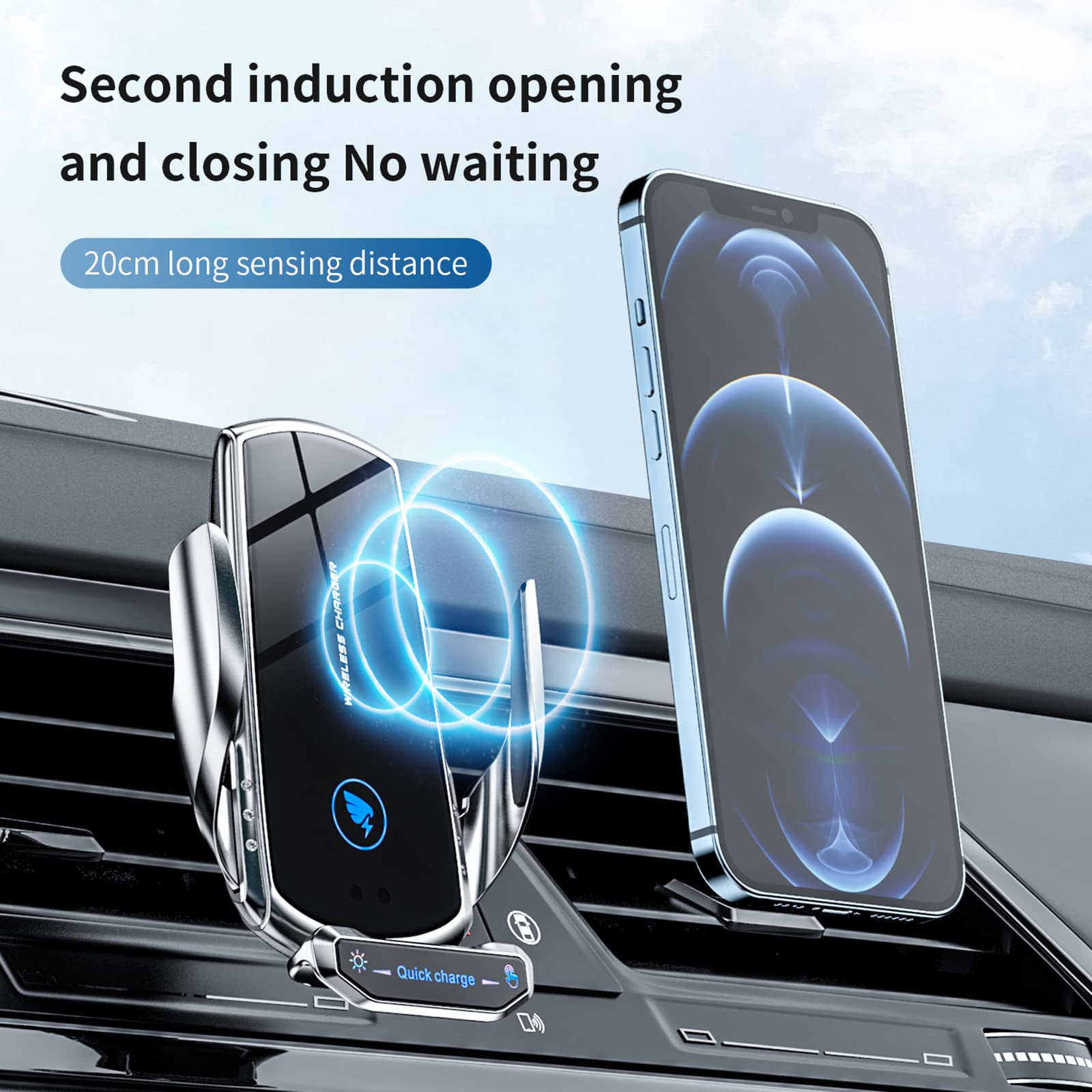 15W Fast Wireless Car Charger Mount - Auto Clamping Phone Holder for Android - Red - Perfect for Commuting & Road Trips