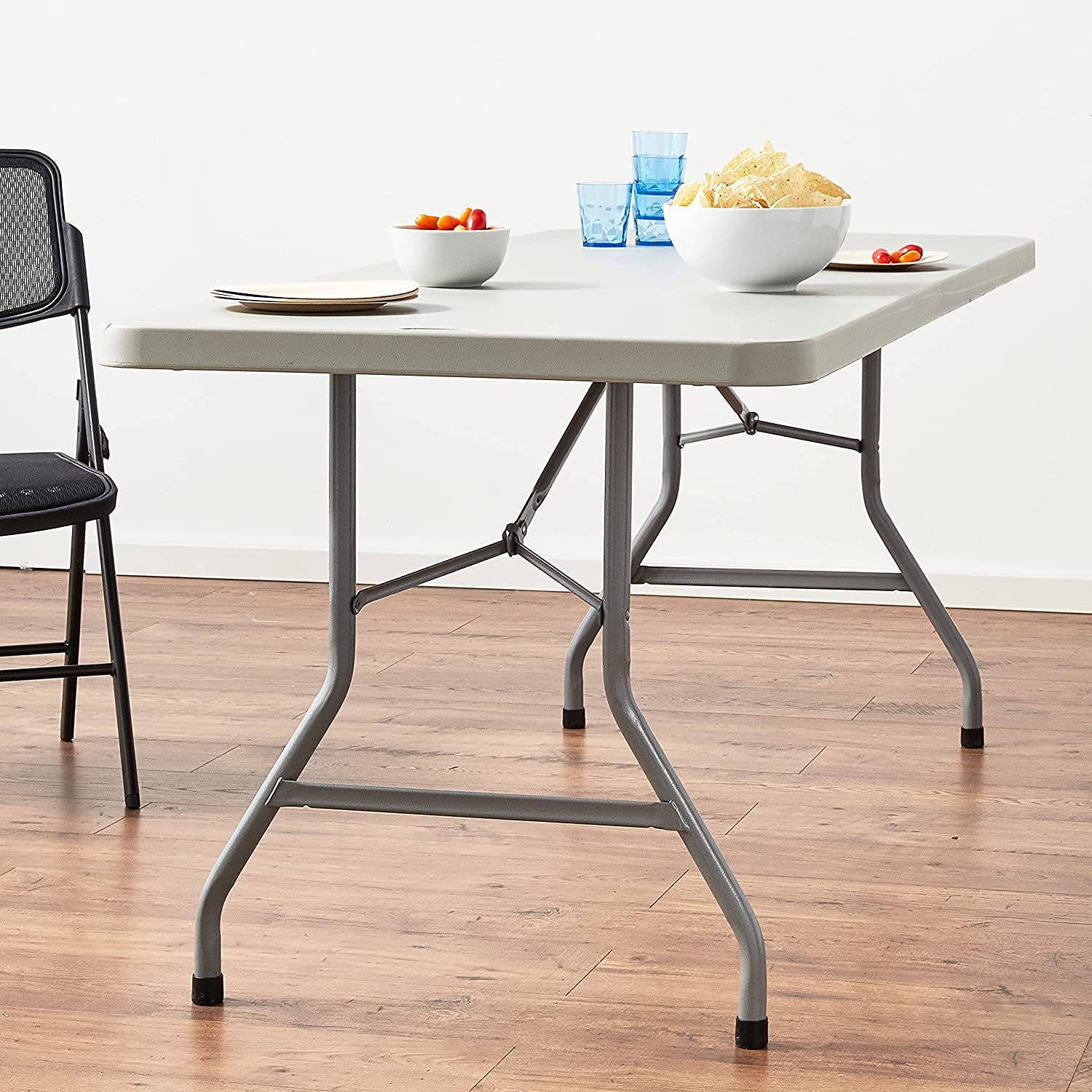 Office Star 6-Foot Light Gray Resin Folding Table - Durable Multipurpose Rectangle Table for Indoor & Outdoor Use | Perfect for Parties, Events, Camping & Home Office